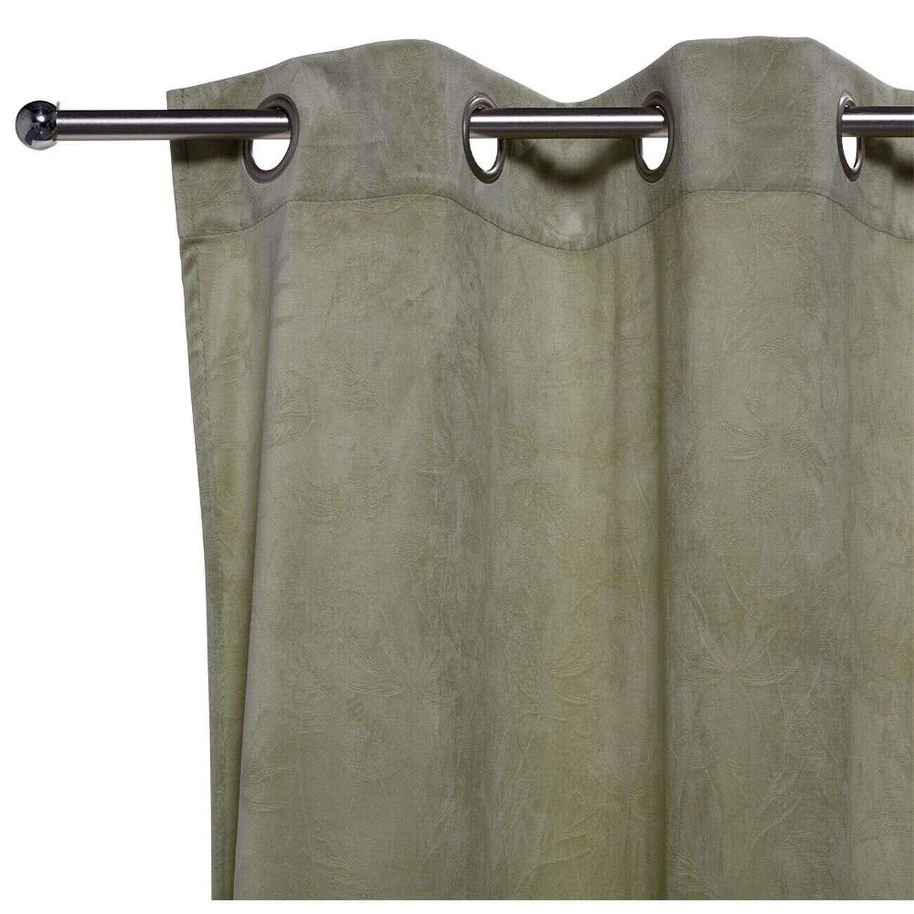 Rideau velours embossé vert motif végétal 100% polyester 140x240cm