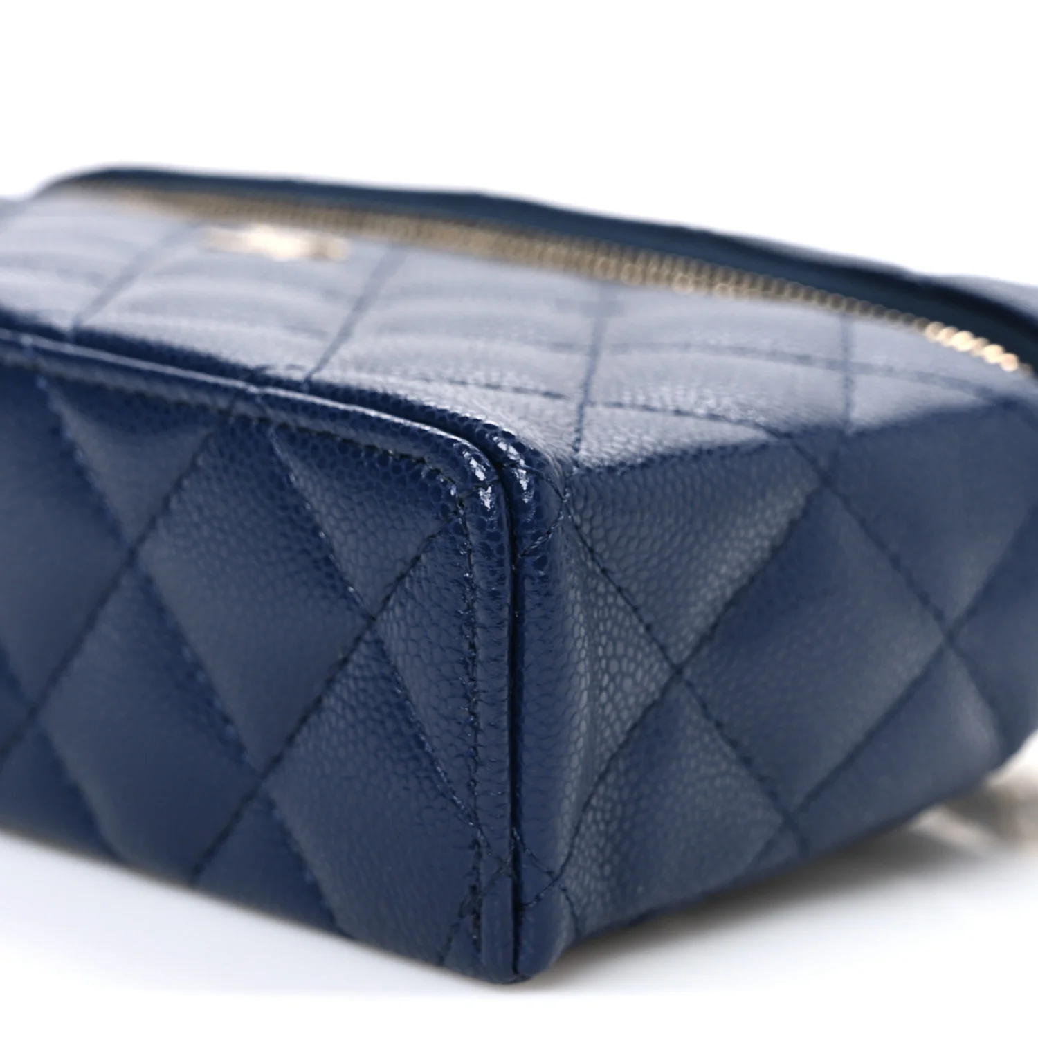 Caviar Quilted Top Handle Slim Vanity With Chain Navy
