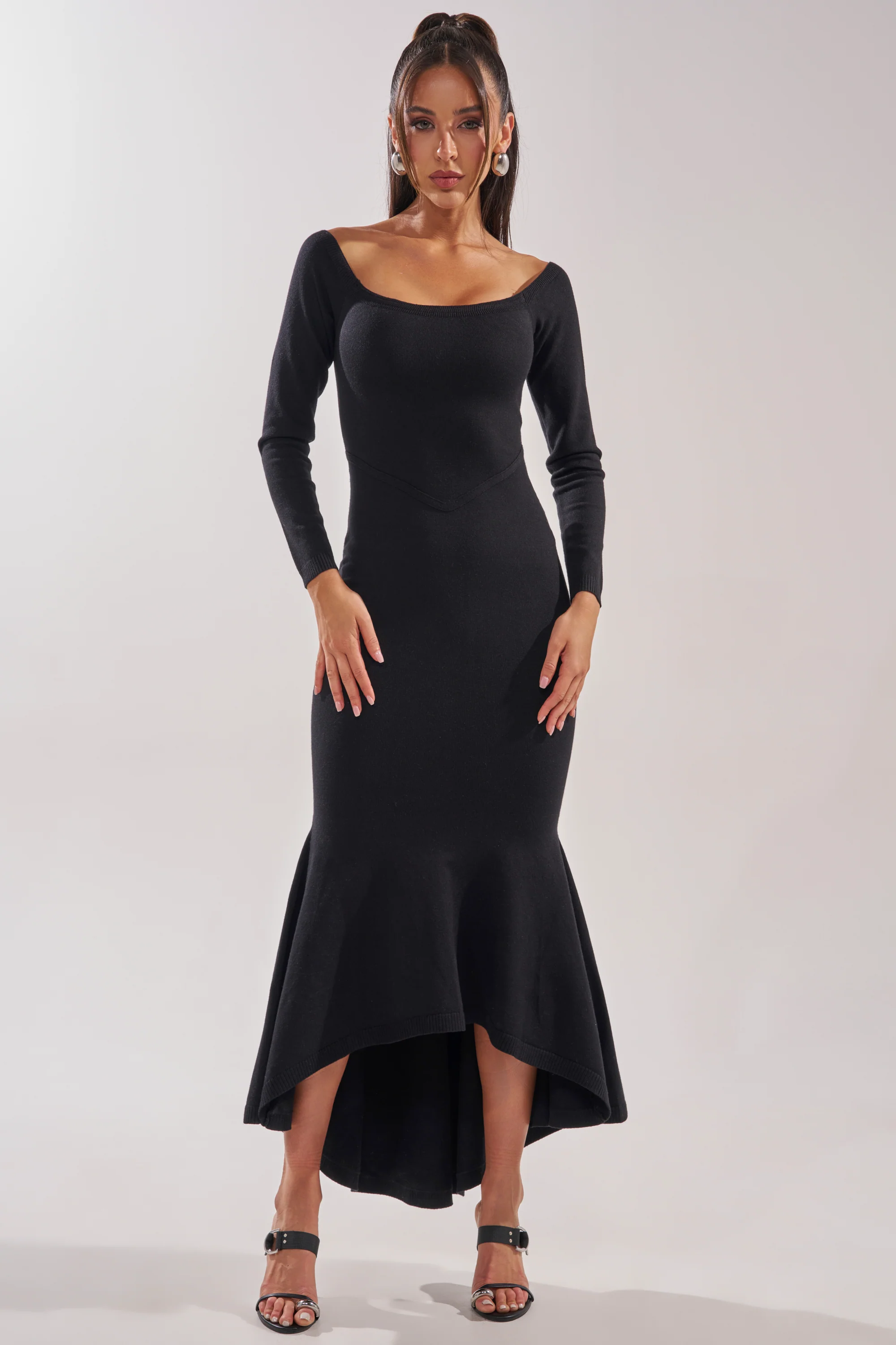 KALLIE OFF SHOULDER LONG SLEEVE SWEATER MAXI DRESS - Akira Store