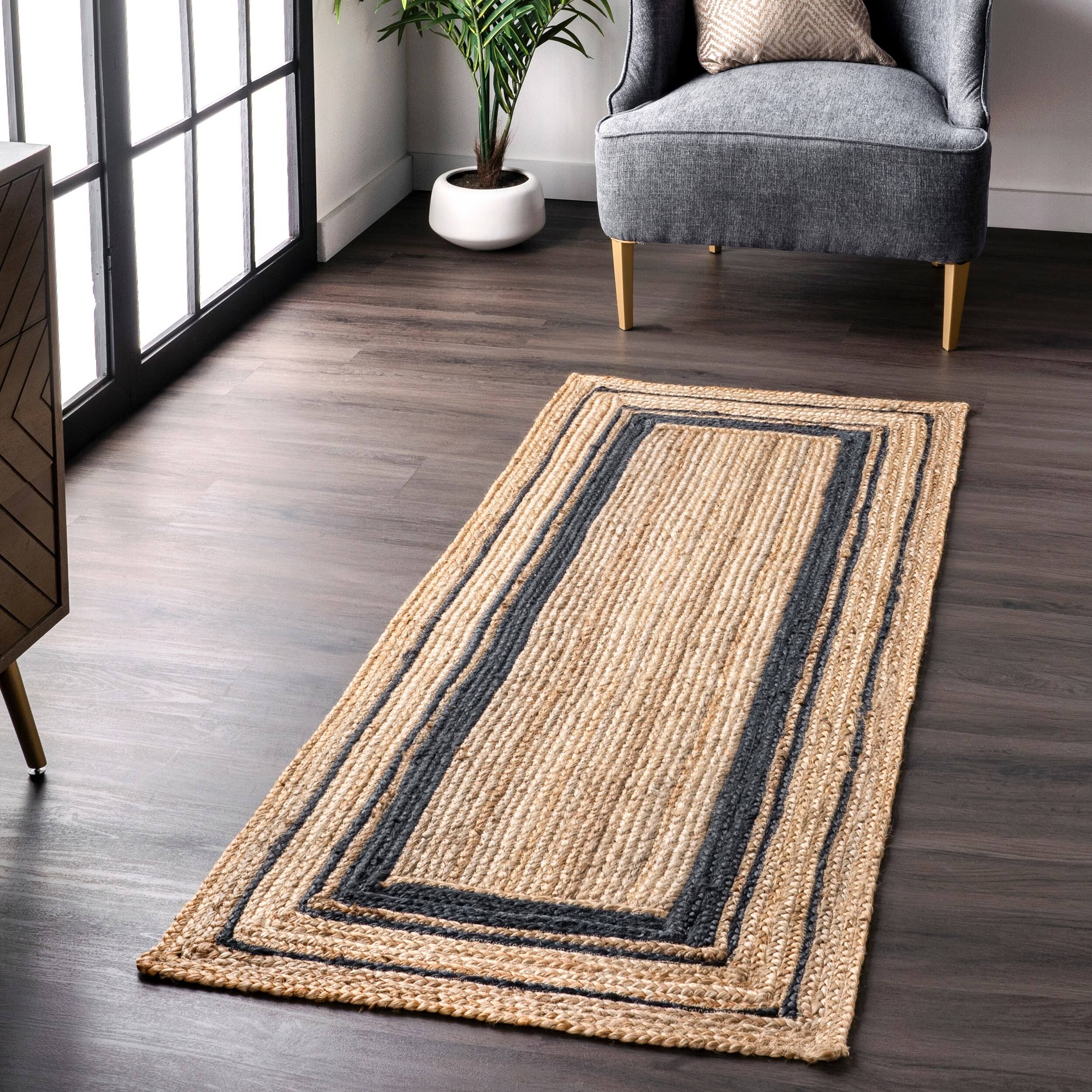 nuLOOM Rikki Braided Border Jute Runner Rug, 2' 6