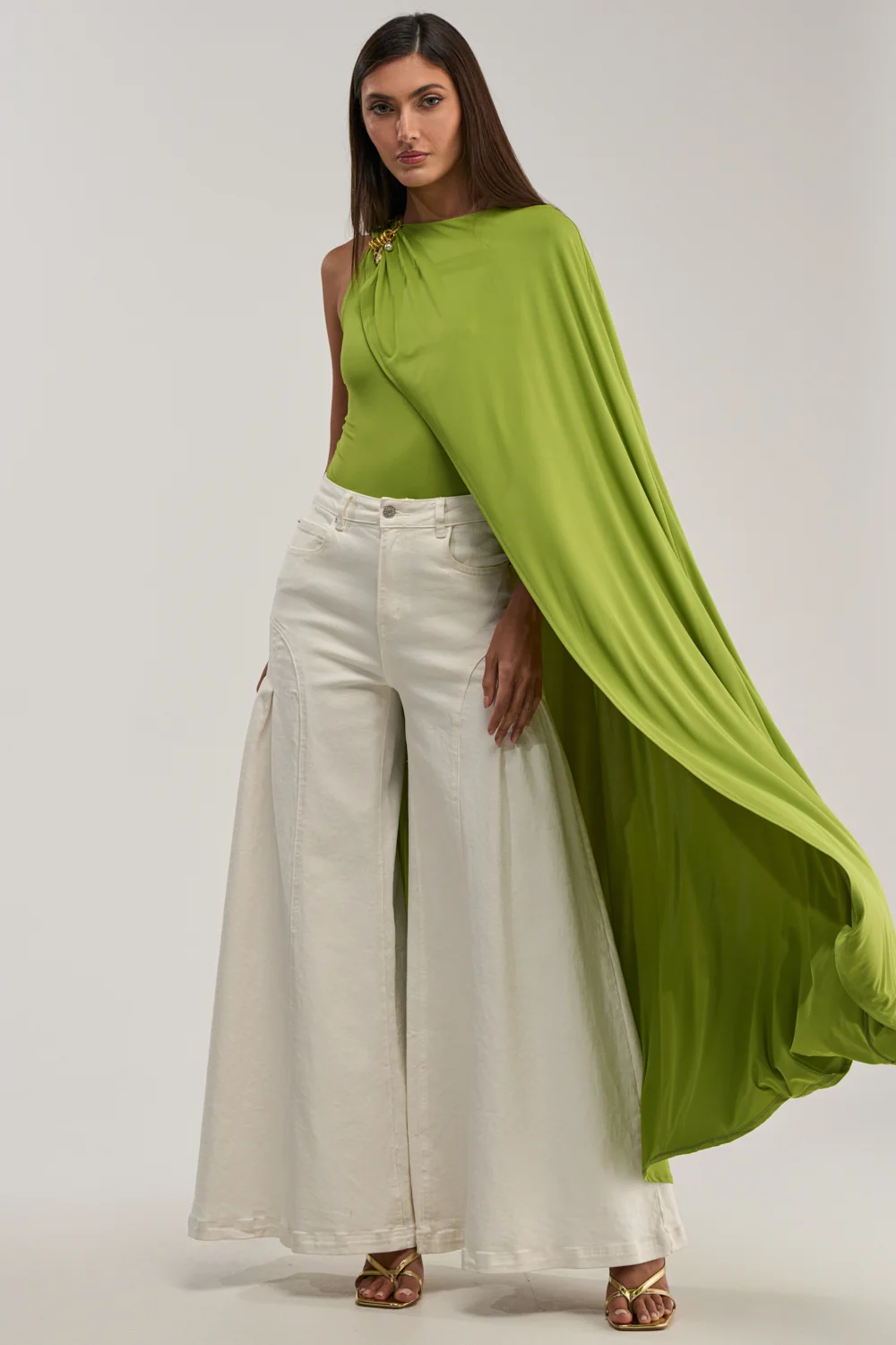 NOT YOURS CAPE BODYSUIT IN CHARTREUSE - Akira Store