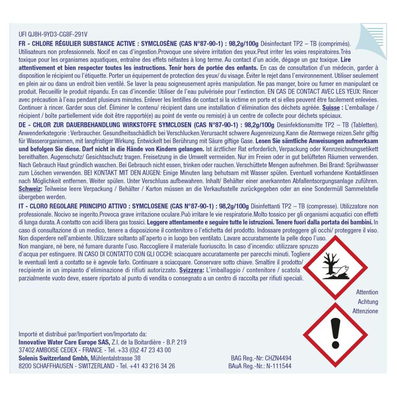 Chlore régulier galet 200g Marina 1,2kg