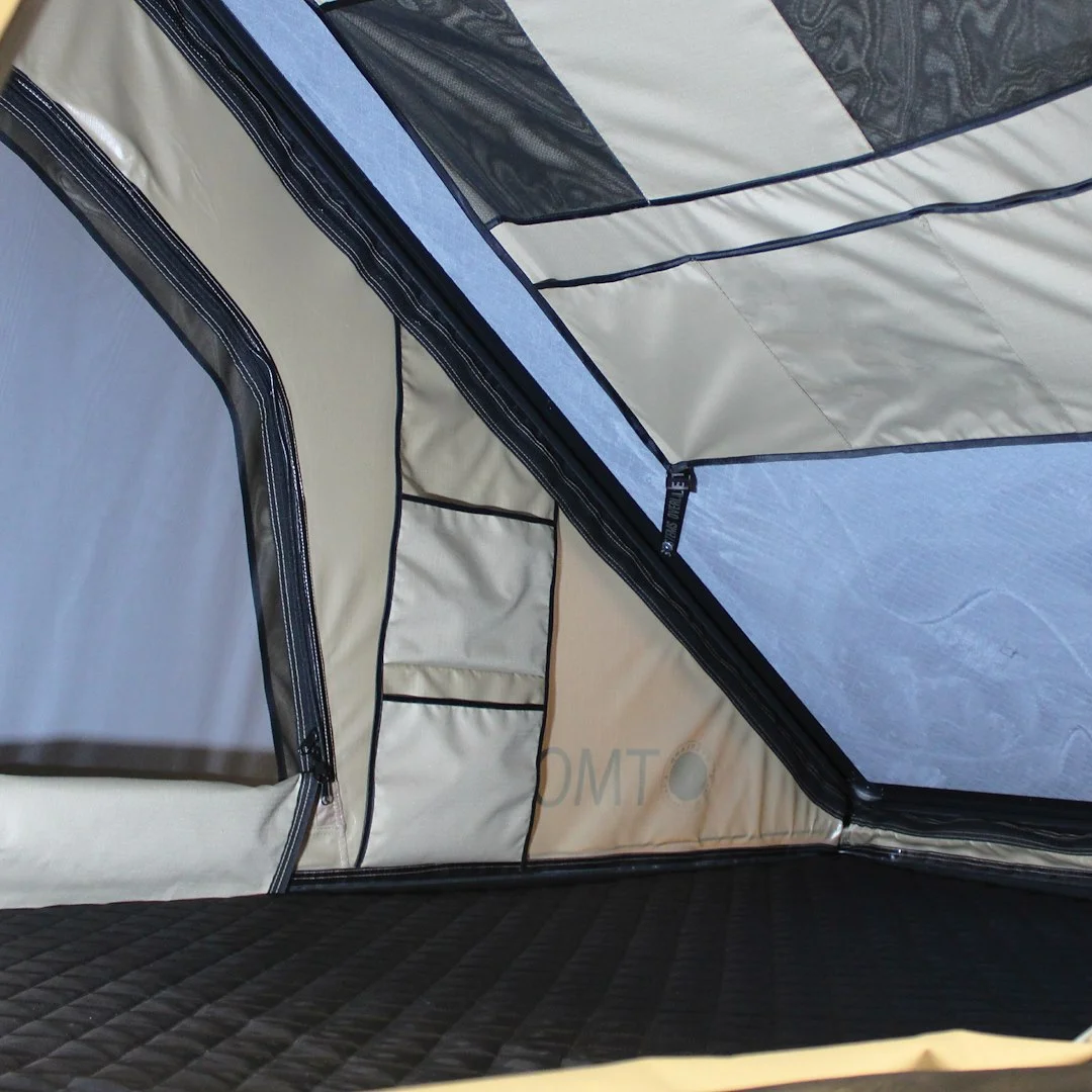 LD TMON Clamshell Aluminum Hard Shell Roof Top Tent 2 Person Capacity, Tan Body Green Rainfly - Image 6