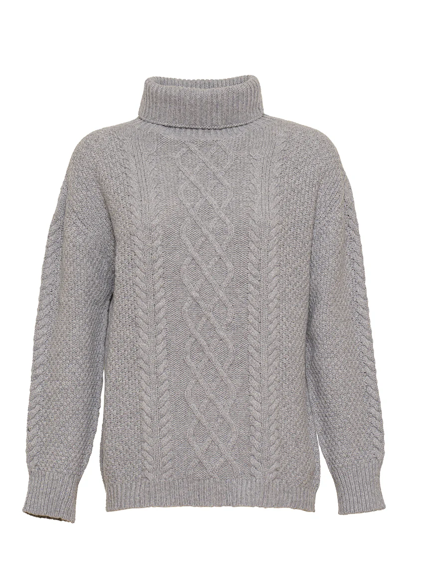 Pull col roule femme en laine recyclée gris