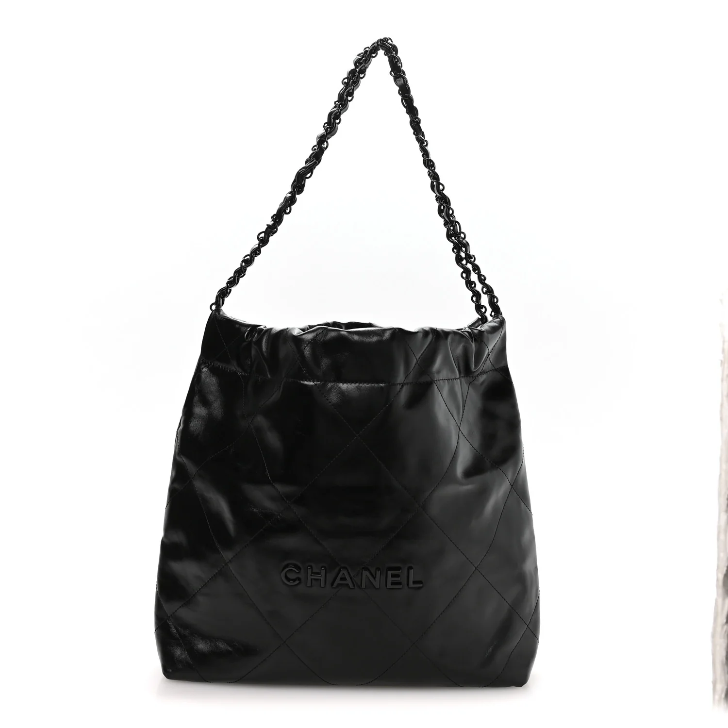 Shiny Calfskin Quilted Small Chanel 22 So Black