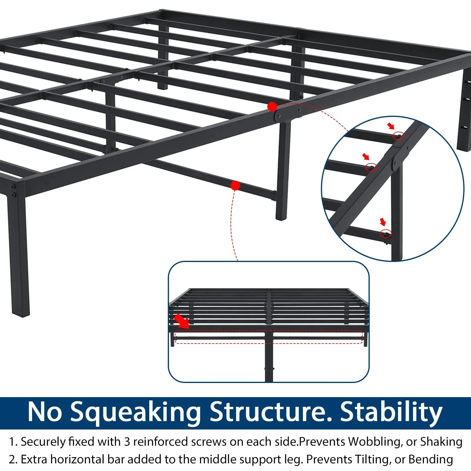 Lusimo Full Bed Frame 14 Inch Full Size Platform Metal Bed Frame No Box Spring Needed Heavy Duty Steel Slat Anti Slip Support Easy Quick Lock Assembly Black