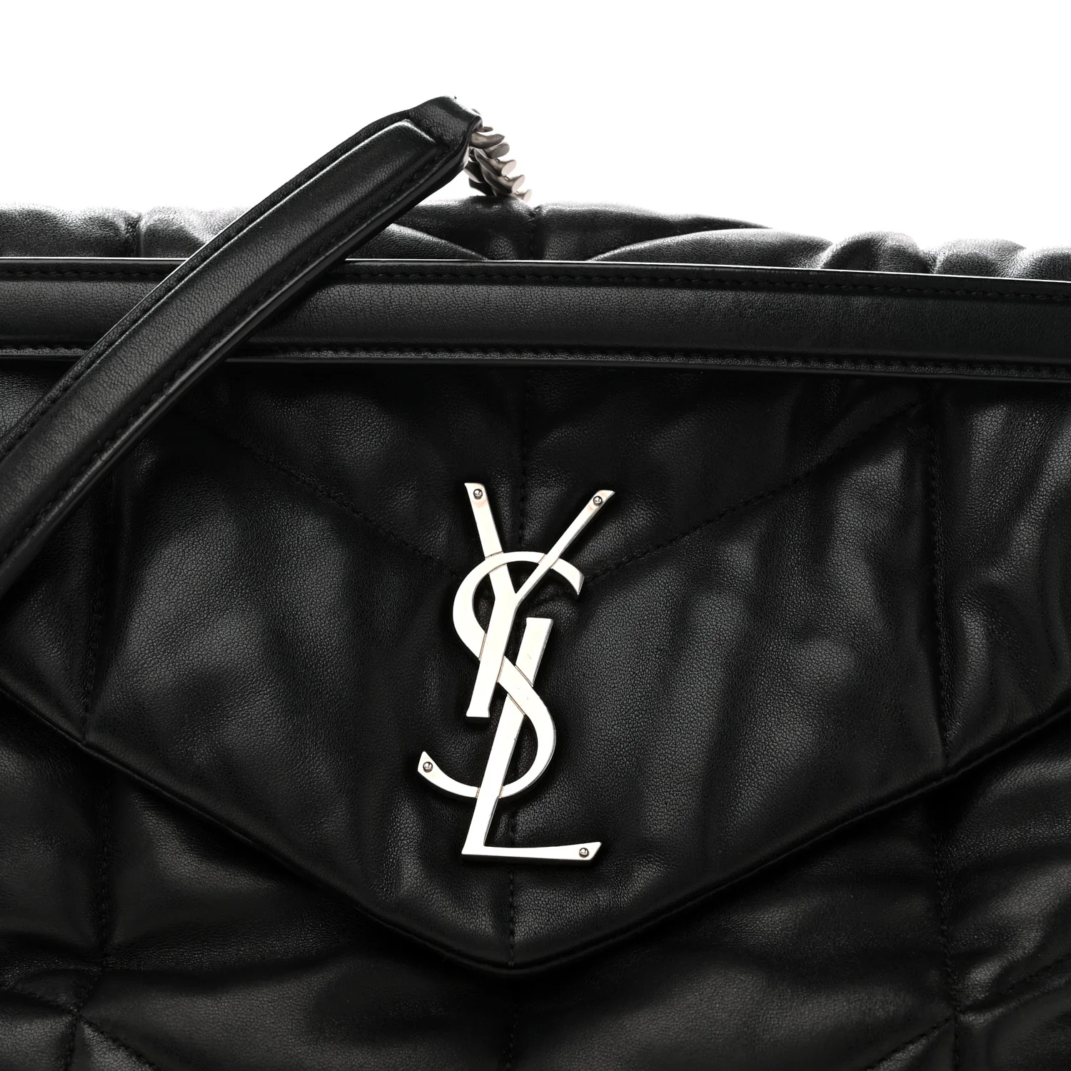 Lambskin Quilted Medium Loulou Puffer Monogram Chain Satchel Black
