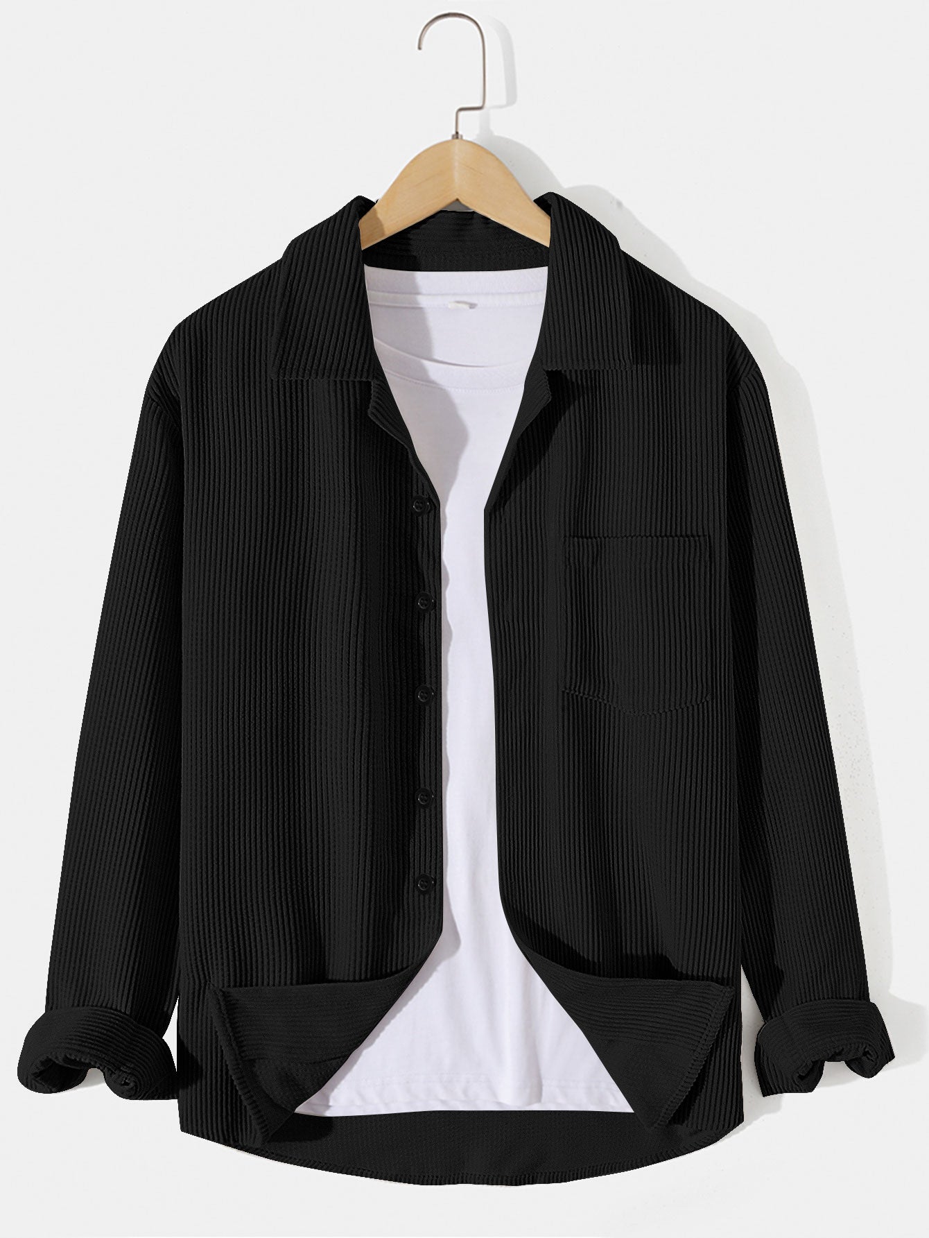 Chemise à manches longues en velours côtelé à col revers
