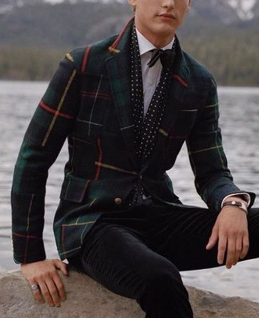 Blazer en laine à carreaux, poches, revers cranté, simple boutonnage