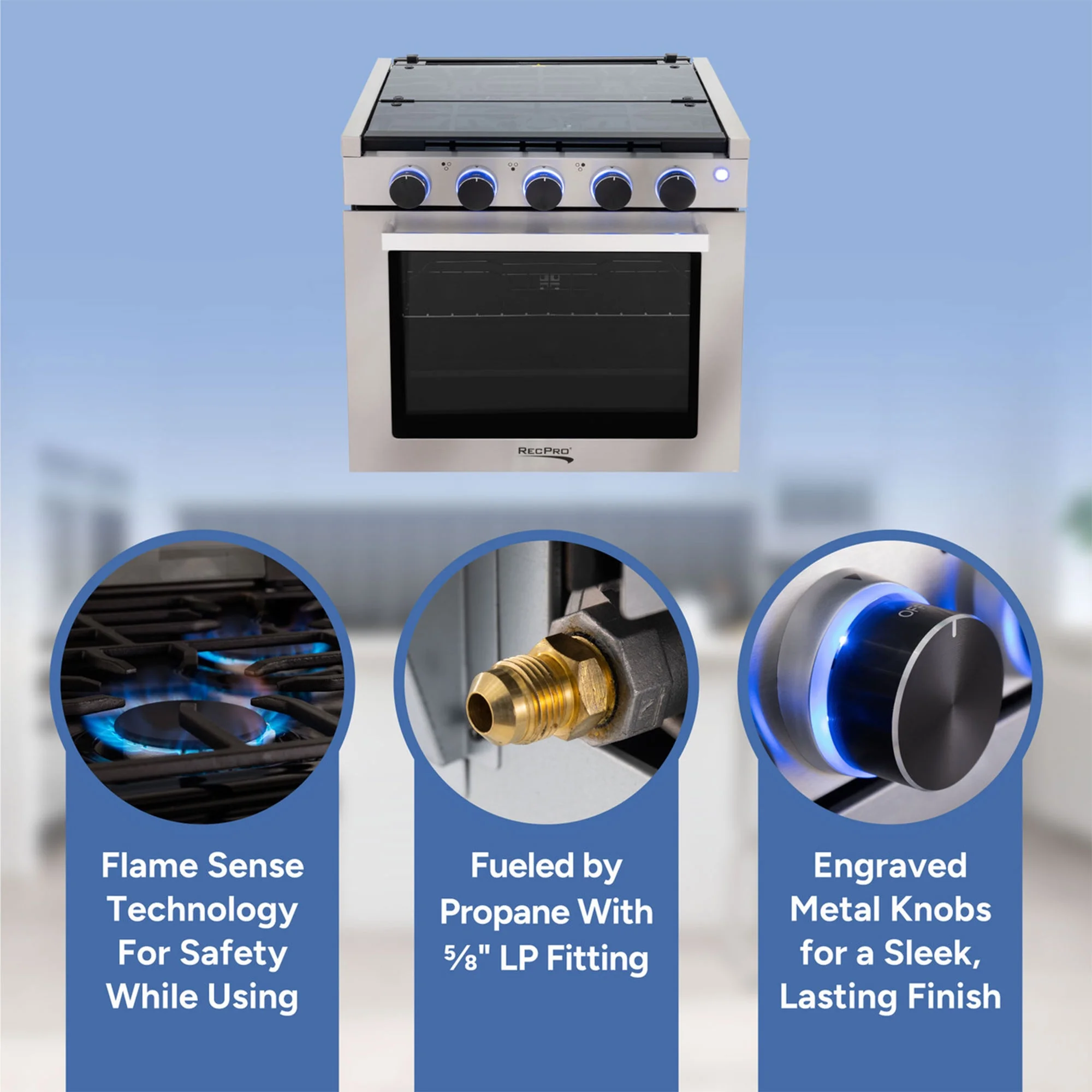 17 Inch 3 Burner Propane RV Stove Gas Range without Hood, Silver - Image 6