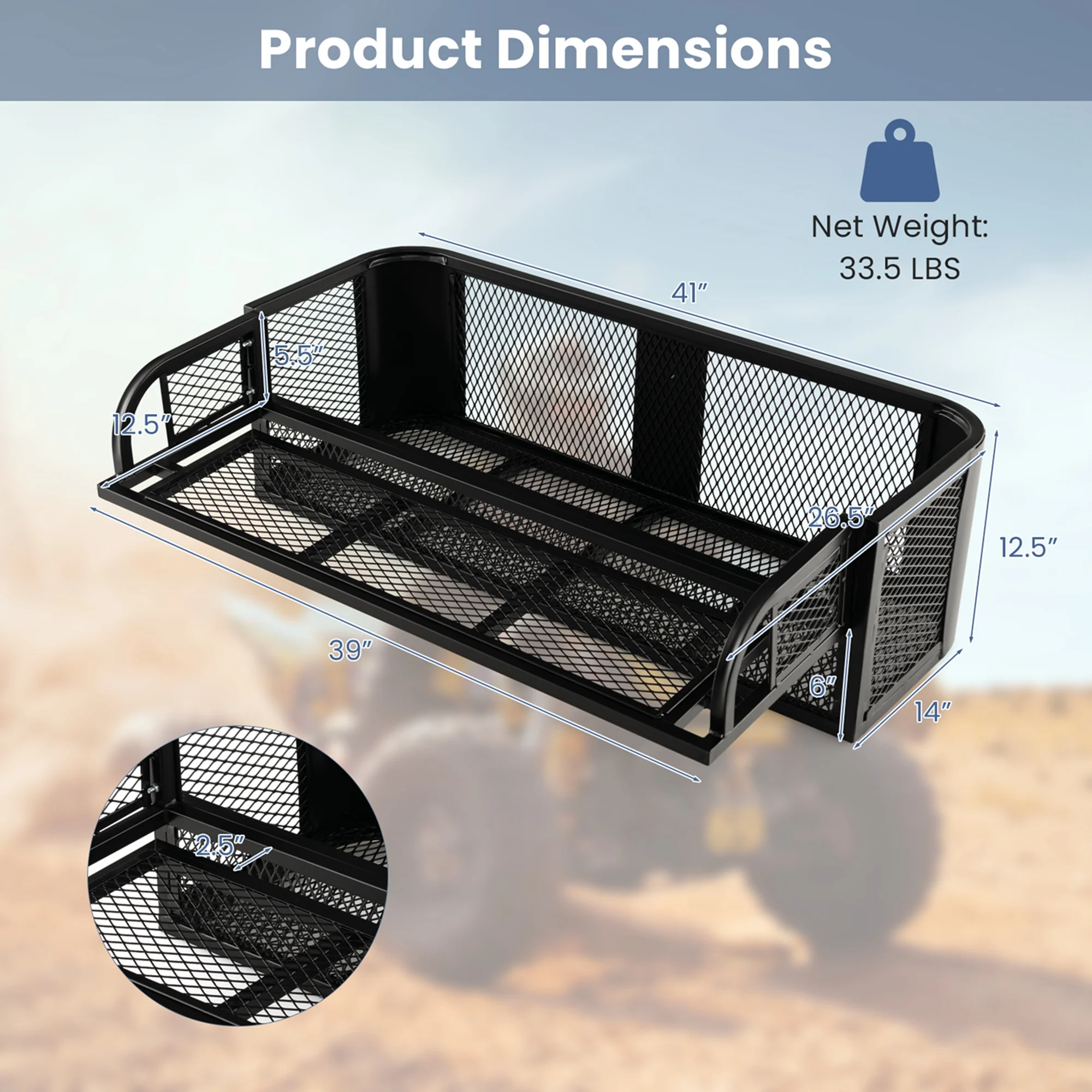 ATV UTV Universal Rear Drop Basket Rack Steel Cargo Hunting - Image 2