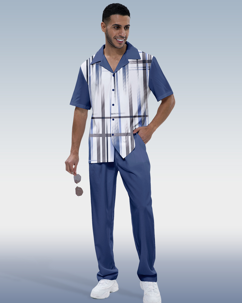 Costume deux pièces à rayures dégradées pour homme Suitmens, manches courtes, réf. 002