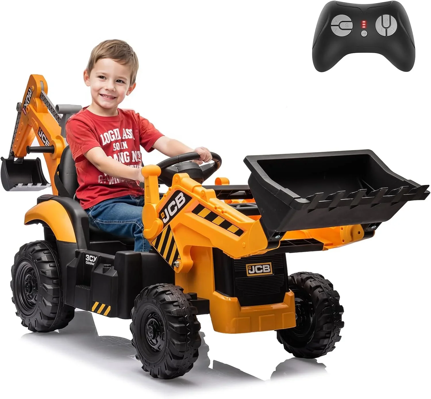 Pelle mécanique électrique JCB 12V pour enfants de 4 à 8 ans avec tracteur intégré