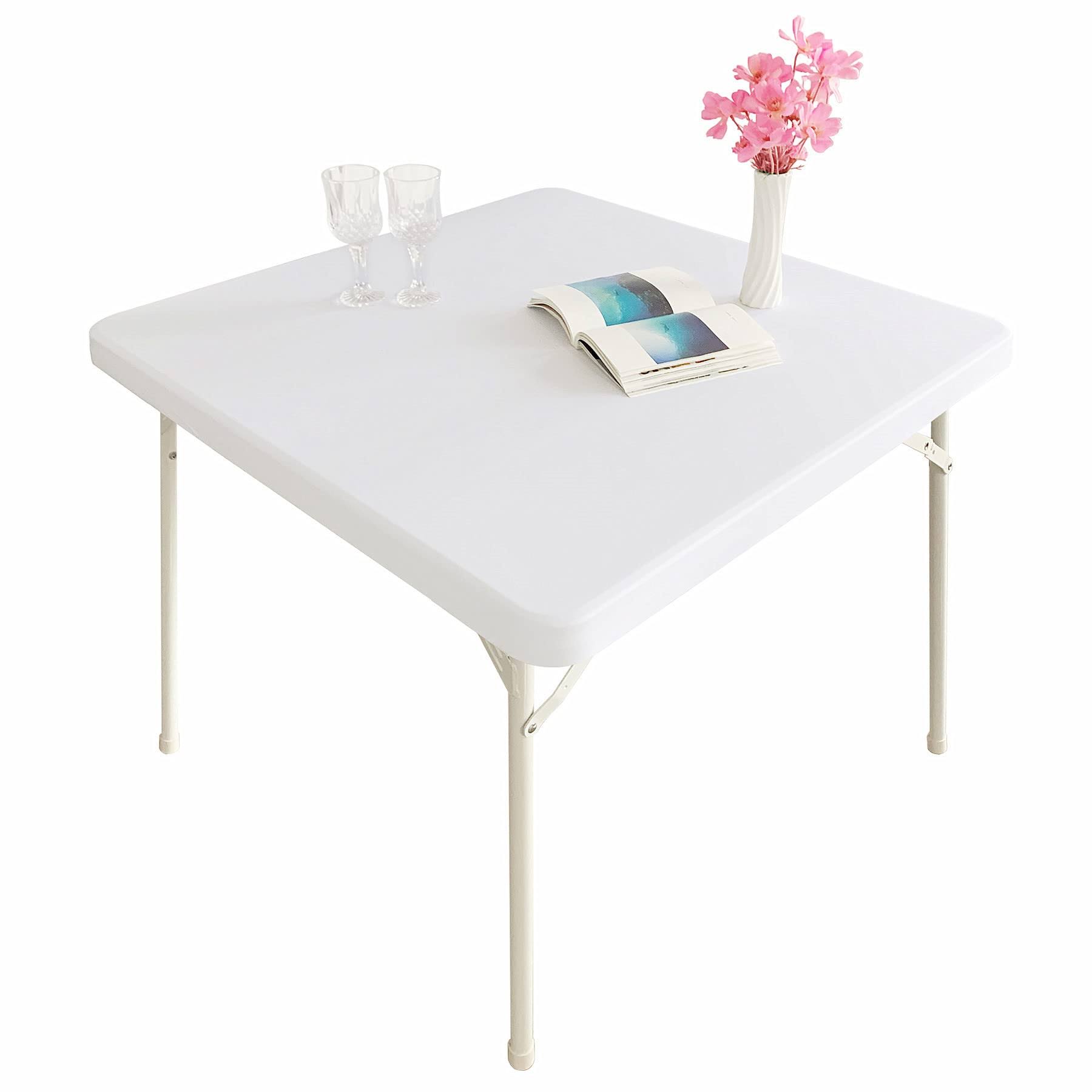 Monibana Cocktail Fitted Spandex Stretch Square Table Covers Caps Elastic Square Tablecloth White Table Topper 34x34 inch