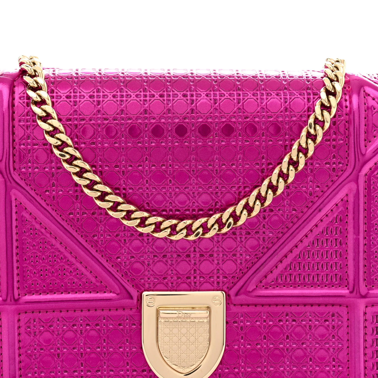 Metallic Patent Micro-Cannage Diorama Wallet on Chain Pouch Pink