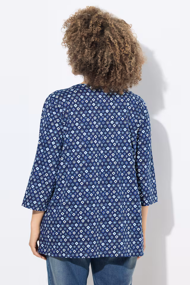 Graphic Print Pleated 3/4 Sleeve Tee