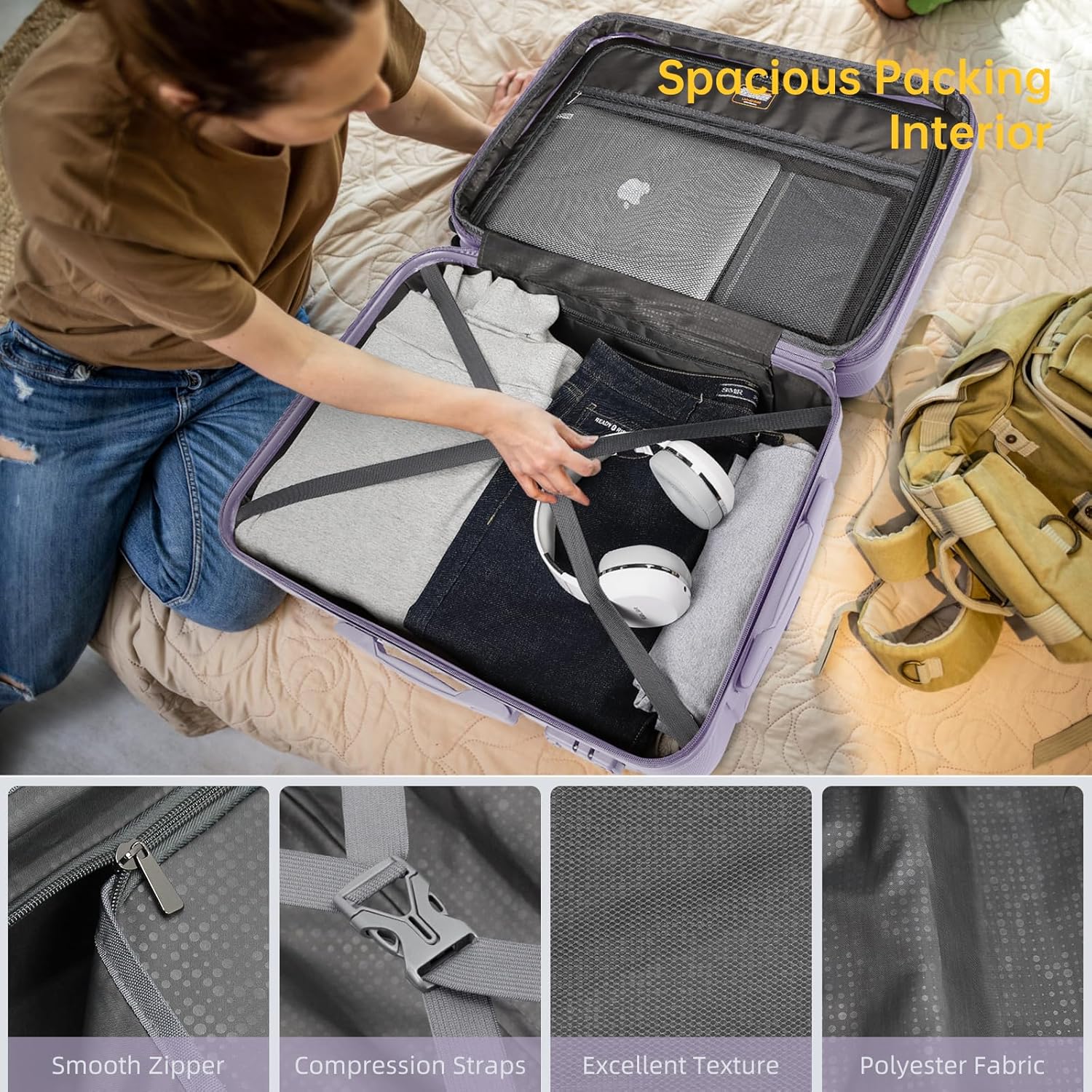 Ensemble de 6 valises, ensemble de valises rigides extensibles avec roulettes multidirectionnelles, ensemble de bagages à roulettes légers