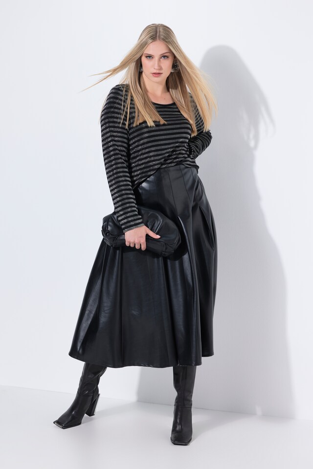Pleated Faux Leather Comfort Waist Skirt