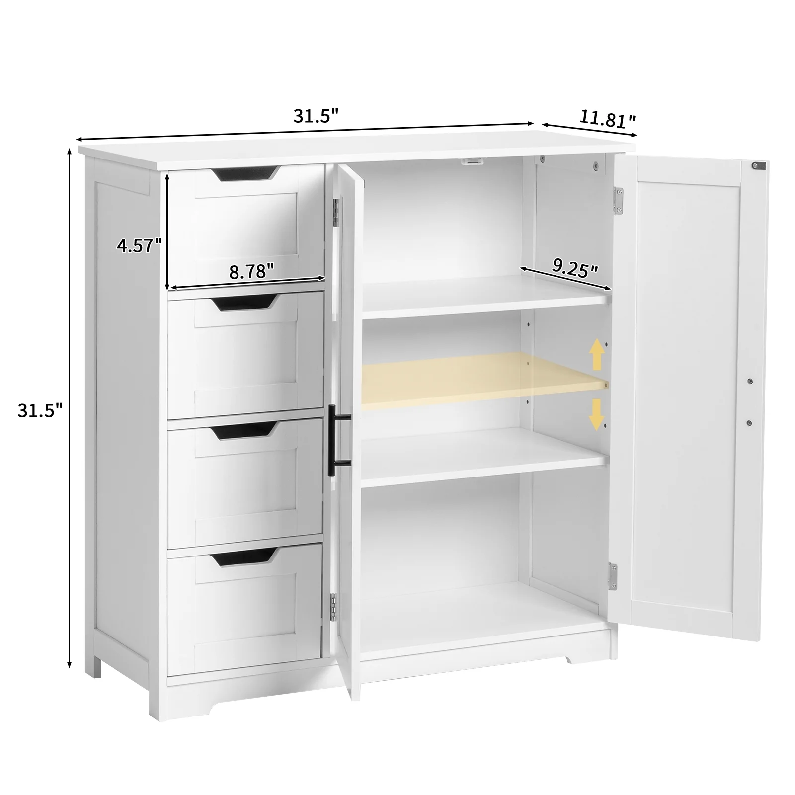 Wooden Bathroom Floor Cabinet with 4 Drawers 1 Cupboard for Living Room Entryway, White(White 4 Drawers) - Image 4