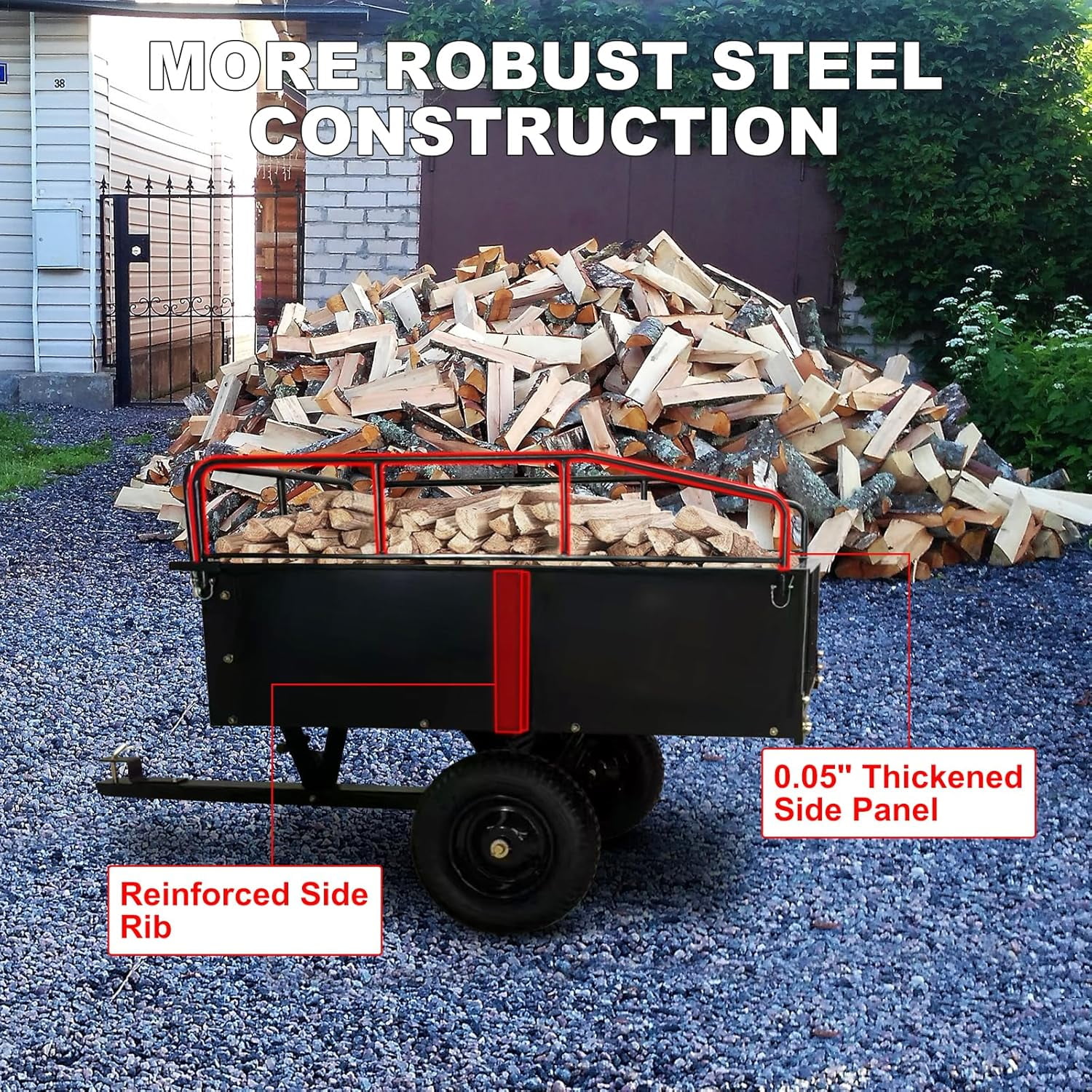 Heavy Duty Steel ATV Trailer,1600 Lbs Dump Cart, 15 Cubic Feet, Removable Sides, for Riding Lawn Mower Tractor(1600 lbs/Orange) - Image 9