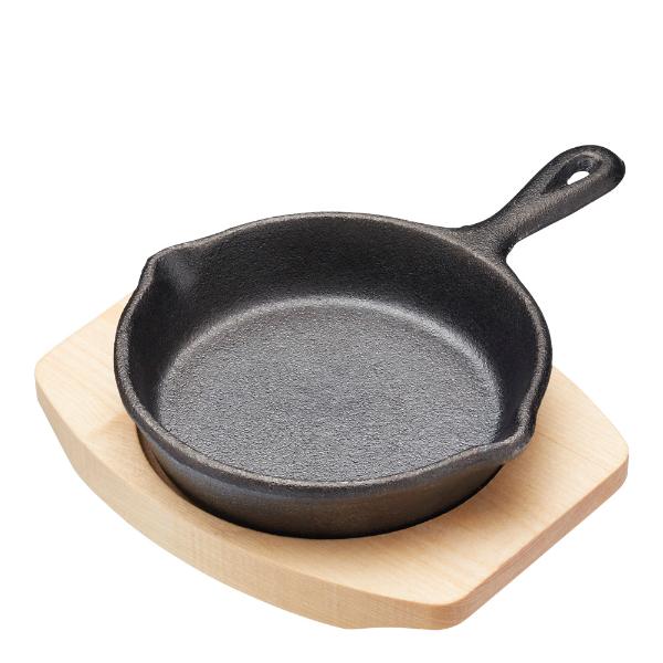 Jernpanne mini 11 cm med underlag svart