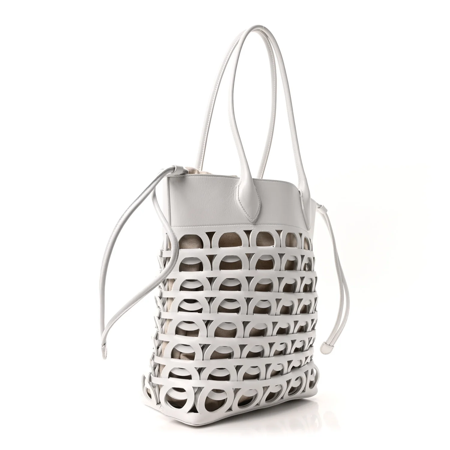 Calfskin Perforated Medium Gancini Tote Bag Optic White