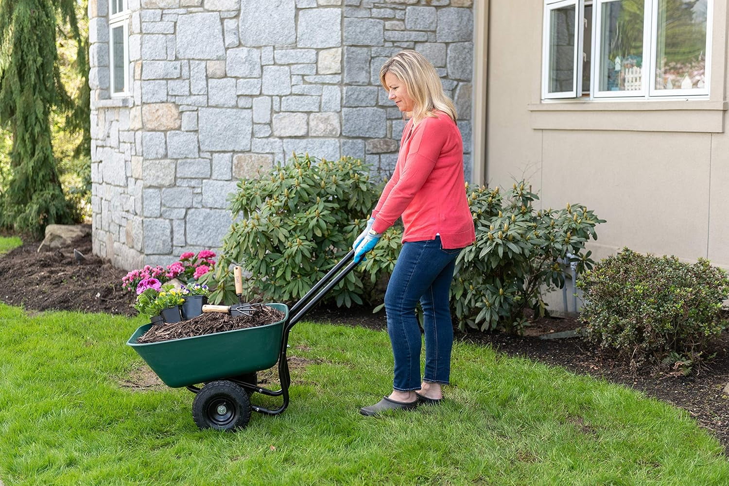 Garden Barrow Dual-Wheel Residential Wheelbarrow Garden Cart
