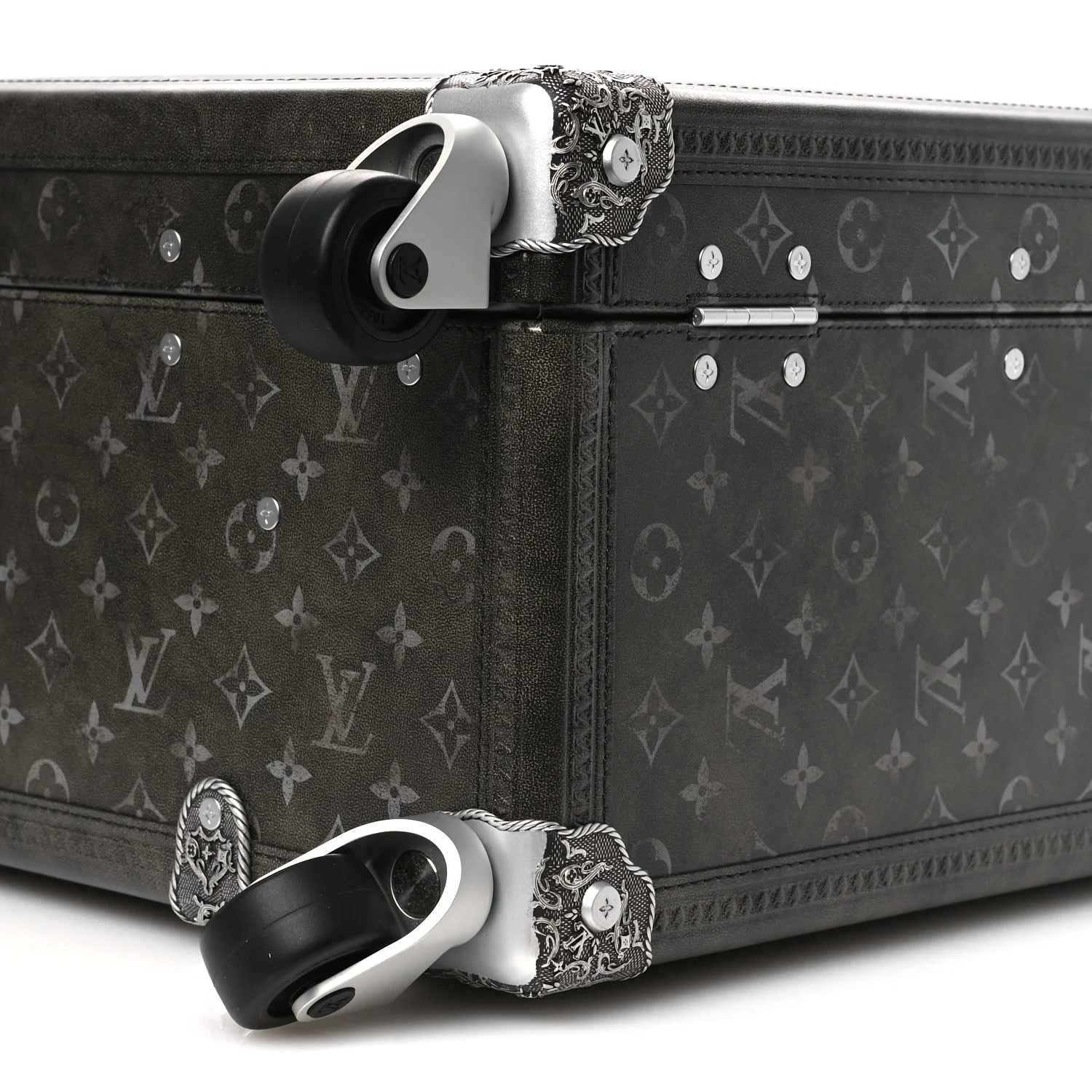 Brushed Monogram Rolling Trunk Black