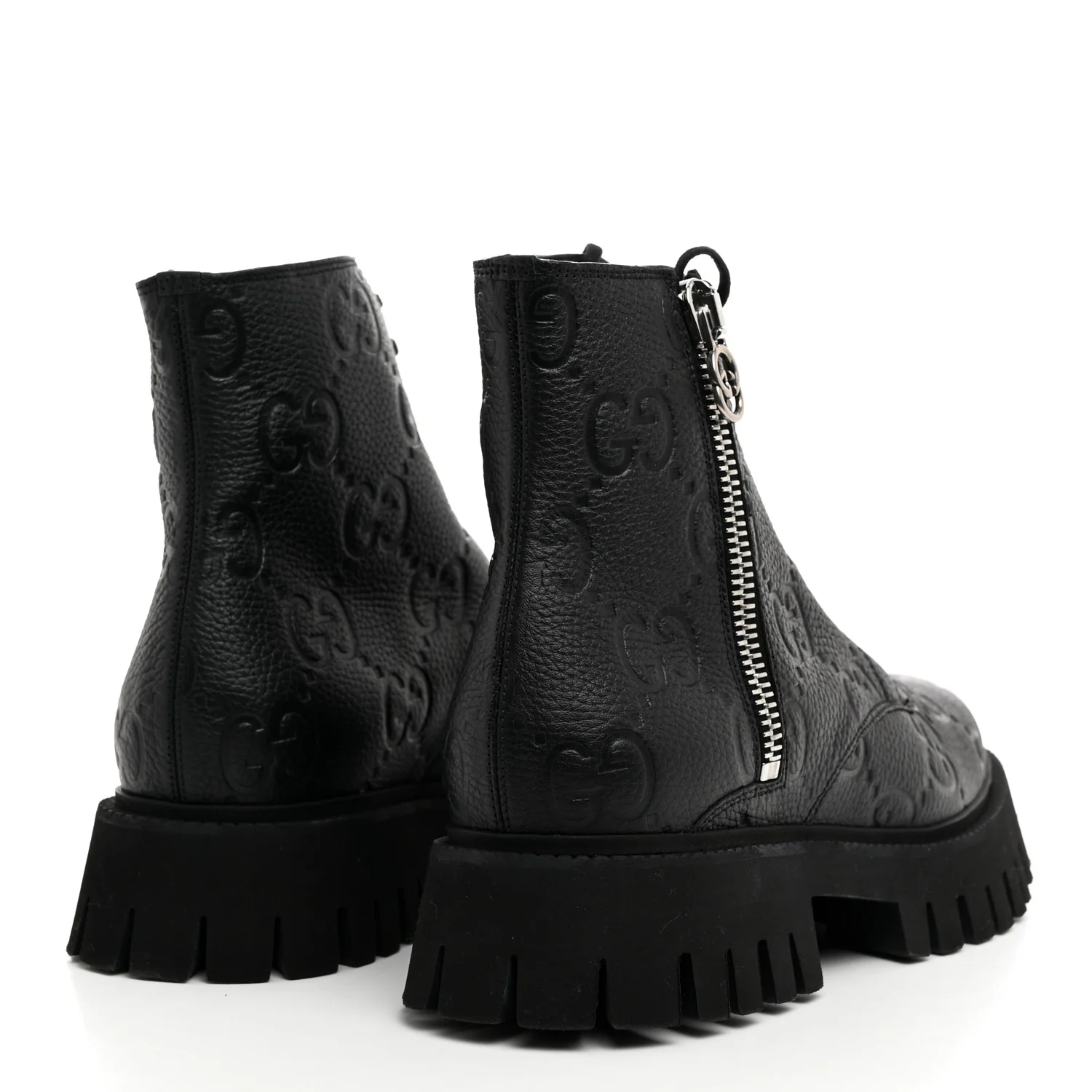 Calfskin Embossed Monogram Lace Up Ankle Boots 8 Black