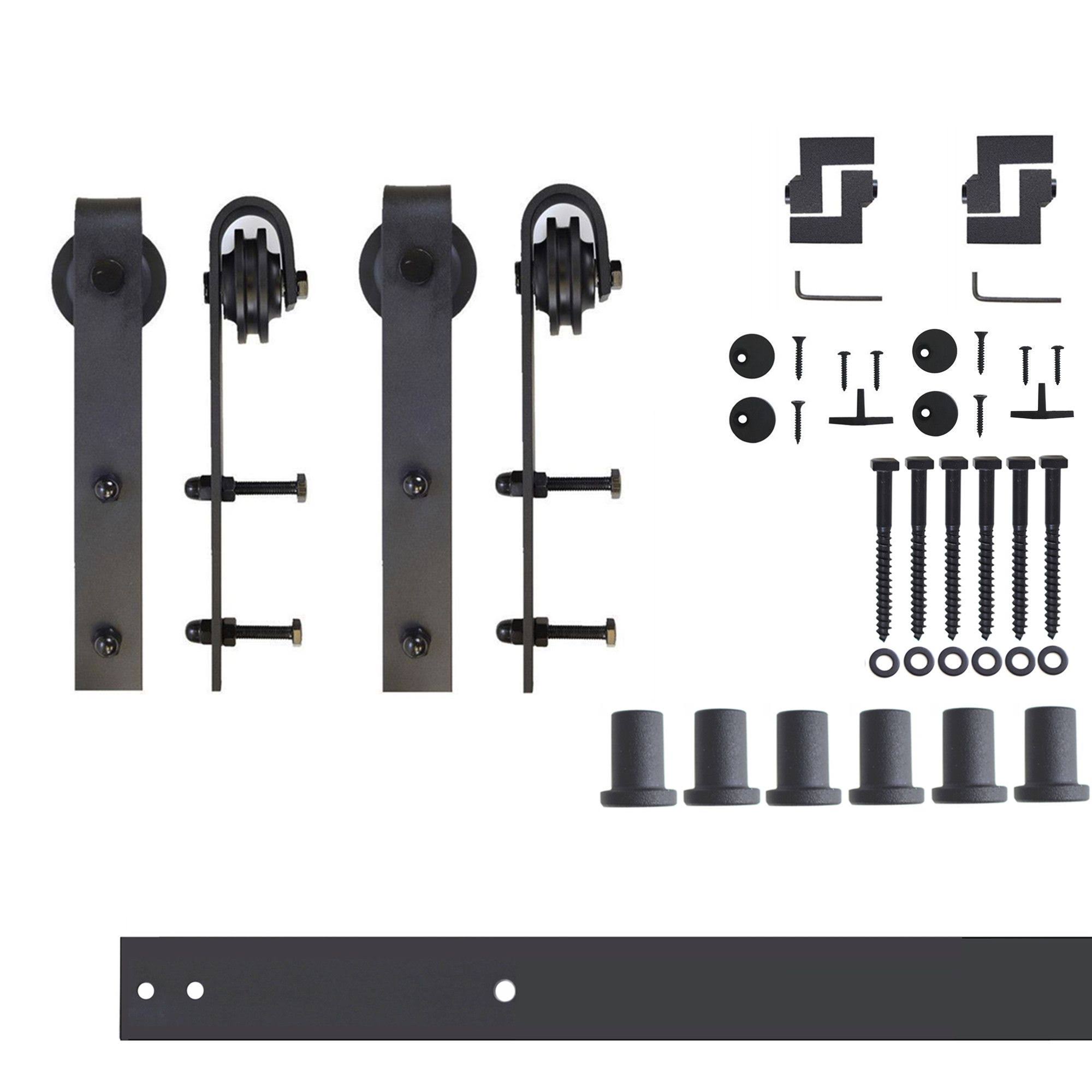 Homacer 96-in Rustic Black Indoor/Outdoor J-Strap Barn Door Hardware Kit
