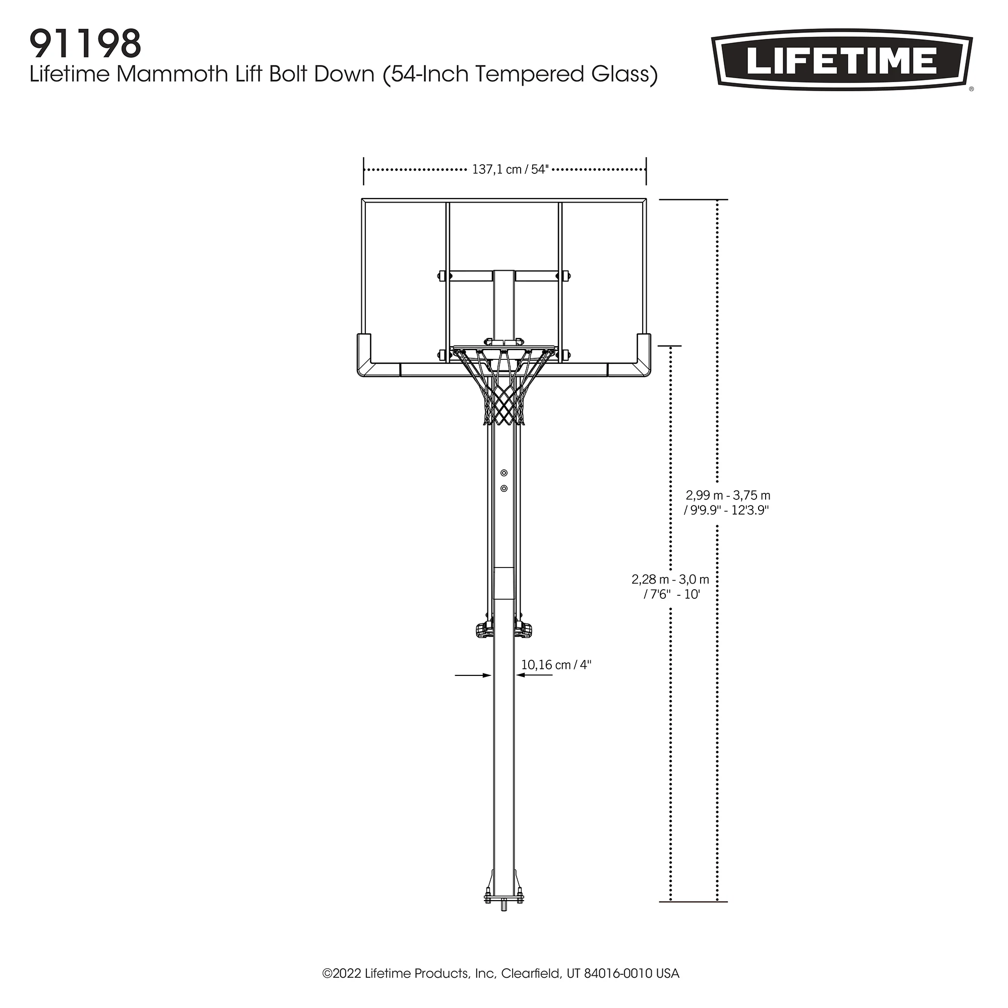 Lifetime Mammoth Lift Tempered Glass 54