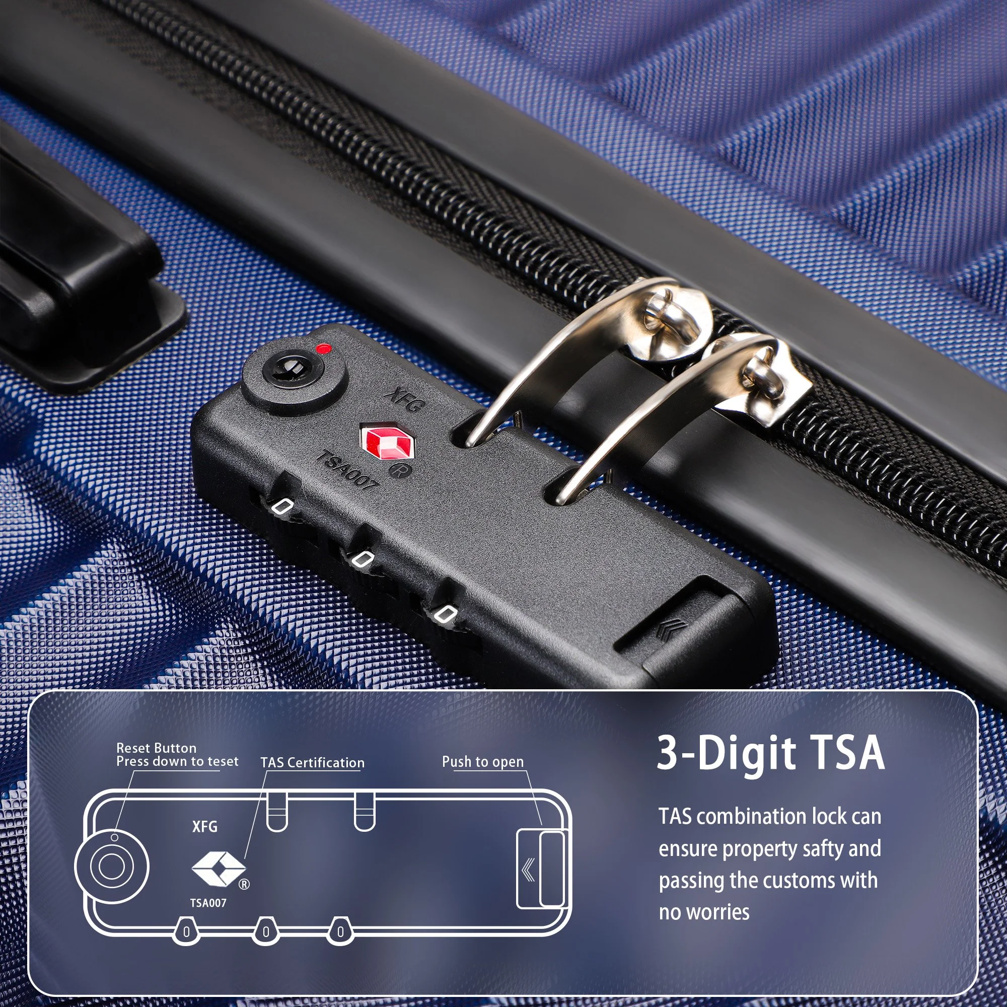 Vebreda Luggage Sets 3 Piece 20/24/28 in Suitcase Sets Hardside Luggage Set, Navy Blue