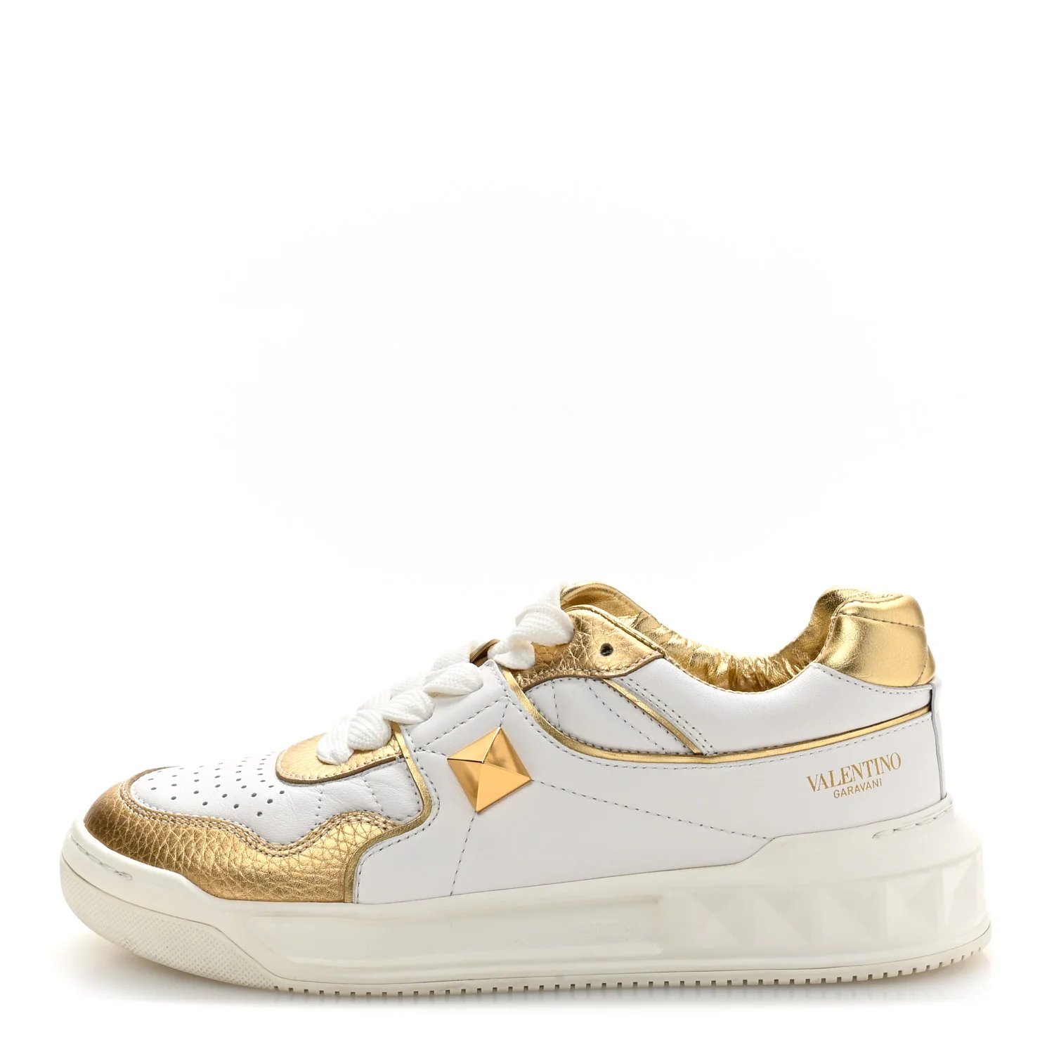 Calfskin Roman Stud Sneakers 37.5 White Gold