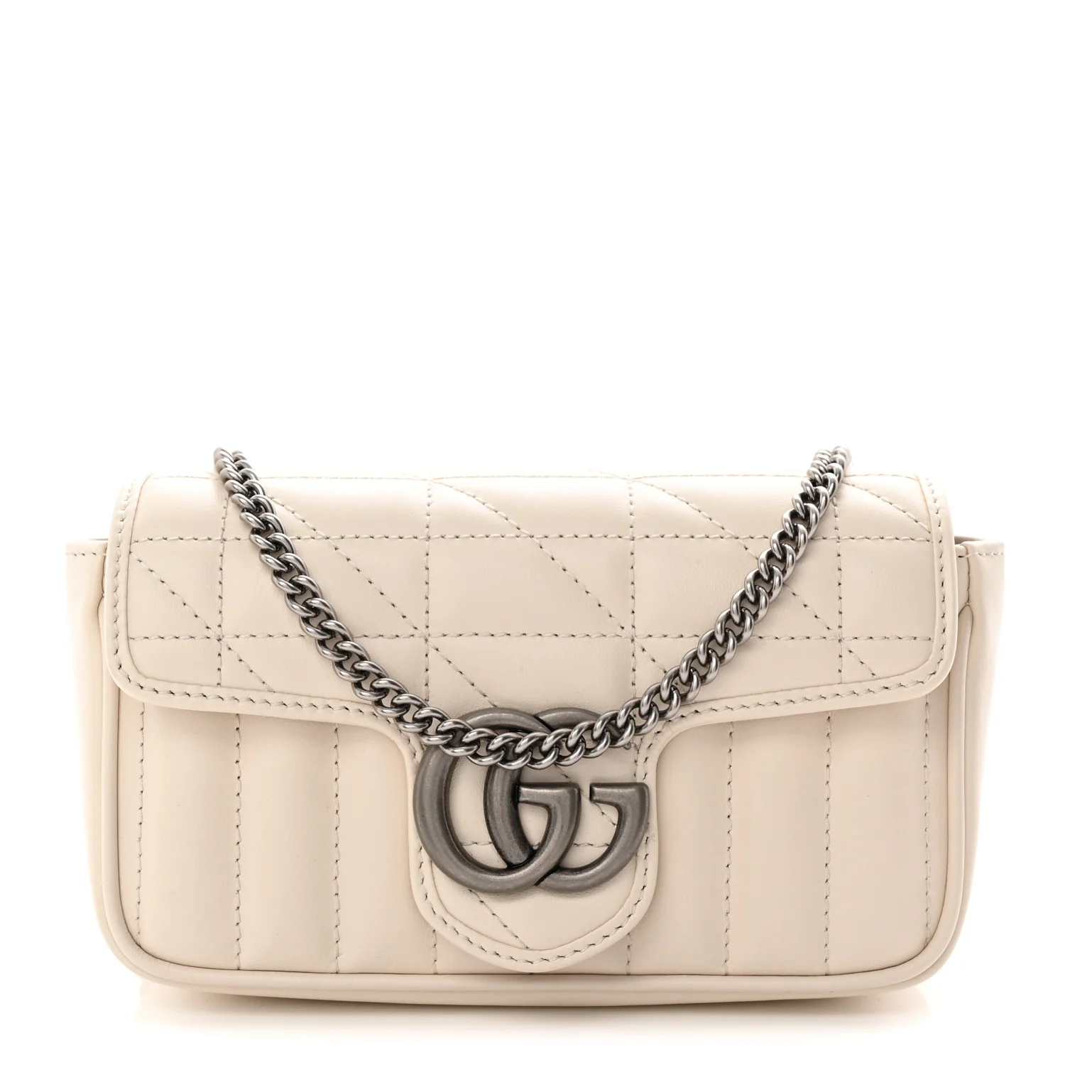 Calfskin Matelasse Aria Super Mini GG Marmont Shoulder Bag Mystic White