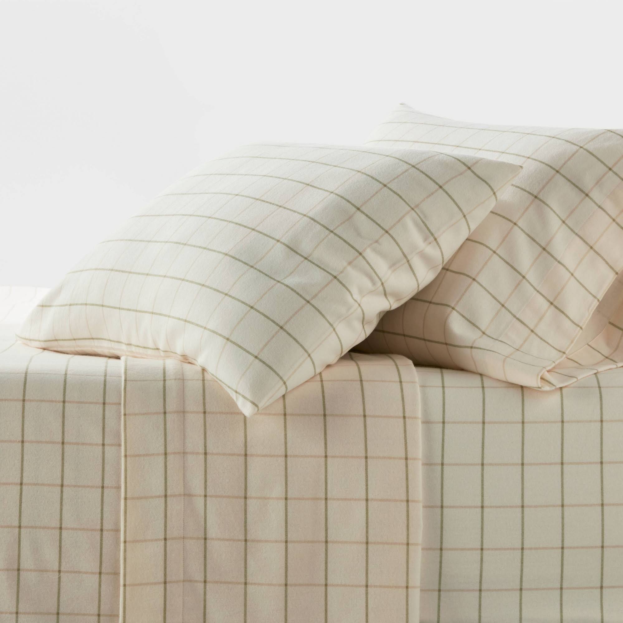 Queen Flannel Sheet Set Ivory Windowpane - Threshold