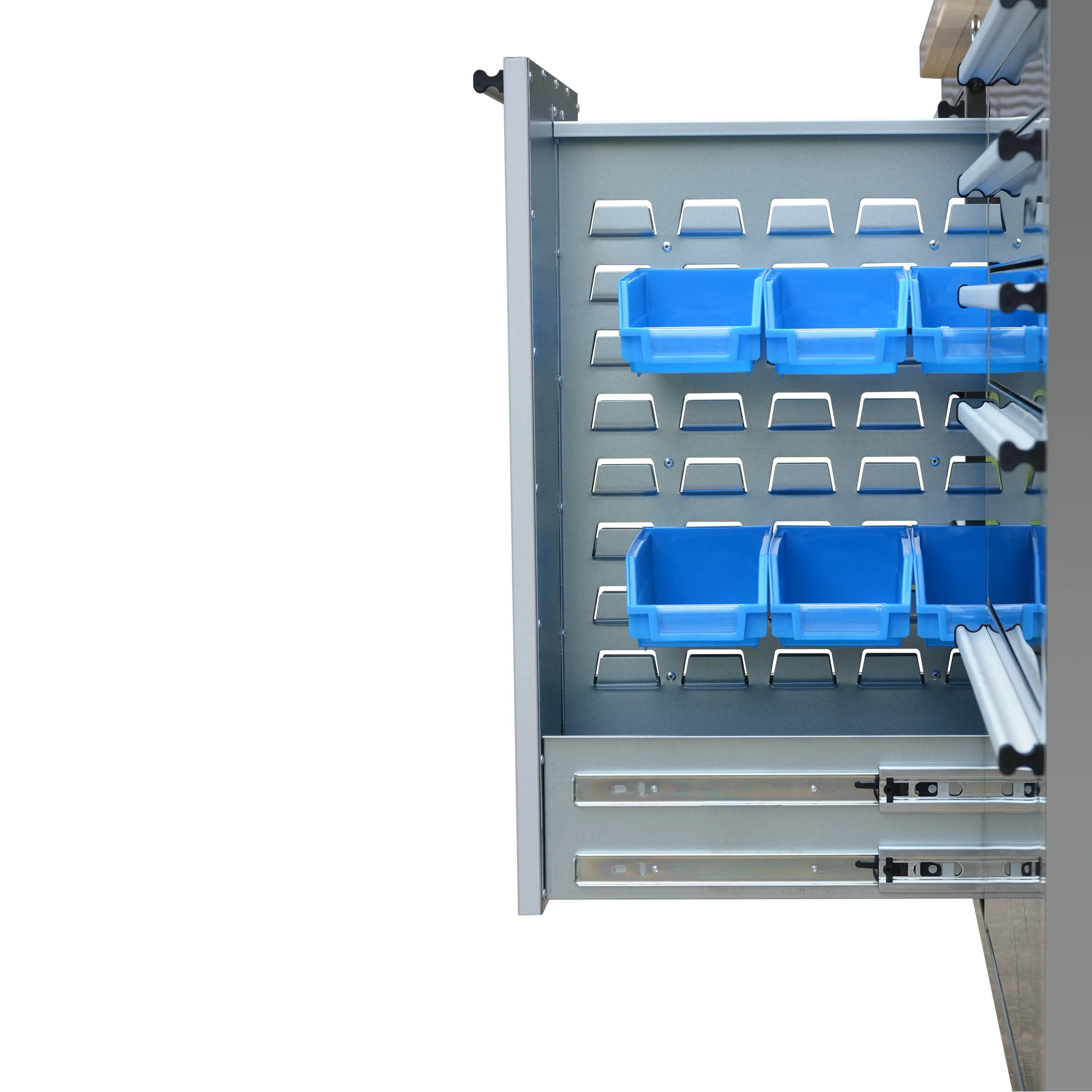 72 in 11 Drawers Tool Chest with 3 up Cabinet & Pegboard in Stainless Steel, Large Lockable Mobile Workbench with 6 Blue Storage Bins, Tool Box for Garage, Workshop (1 HTC7214W1+ 1 HTC7218W1)