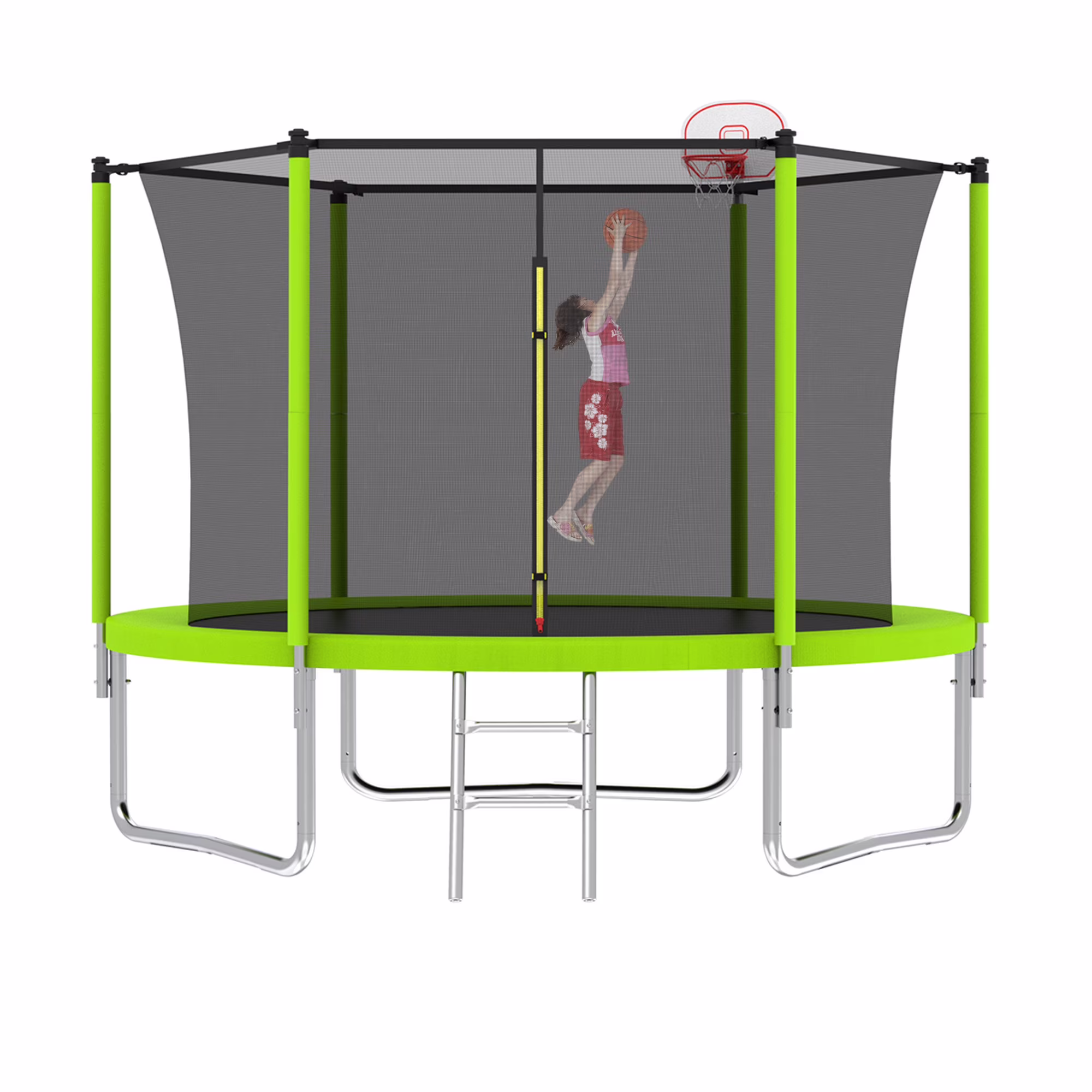 8FT Trampoline for Kids,Outdoor Trampoline with Basketball Hoop,Heavy Duty Trampoline with Safety Enclosure Net,Blue(Blue) Image 3