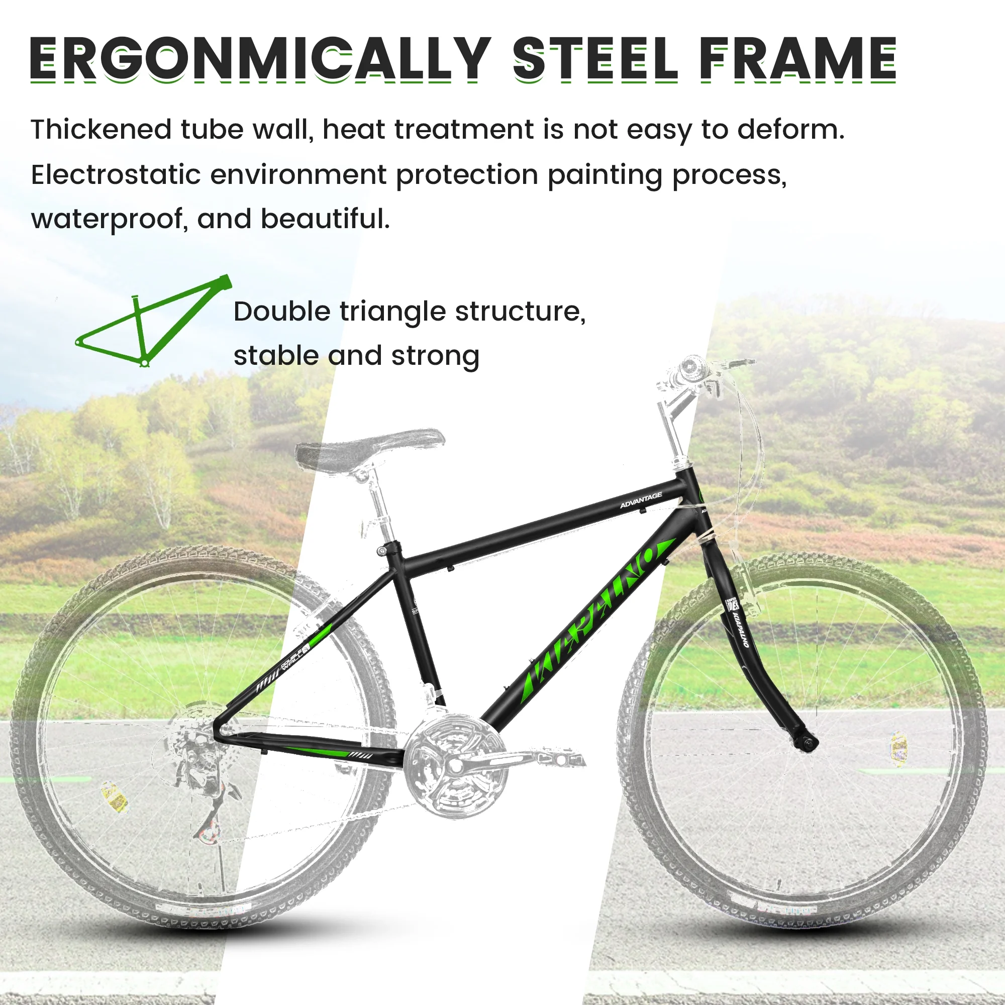 Ecarpat Mountain Bike 26 Inch for Men Women, 21 Speeds High-Carbon Steel Frame, Classic Adult Teens Sport Bicycle, V Brakes Bicycle for Snow City Commuters and Short Trip(Black-Green/26")