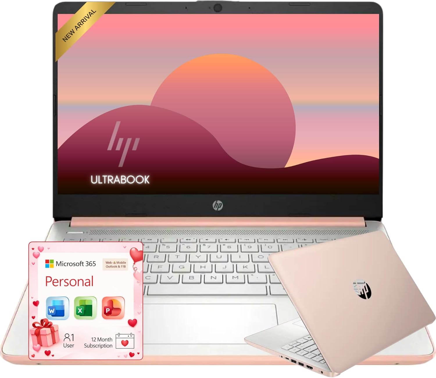 HP Rose Gold Ultrabook Laptop with Microsoft Office 365  1.1TB Storage (1TB OneDrive and 64GB SSD)  8GB RAM  Intel Multi-Core  No Mouse | Casual Use  Stunning Color  Quick Setup  Lightweight