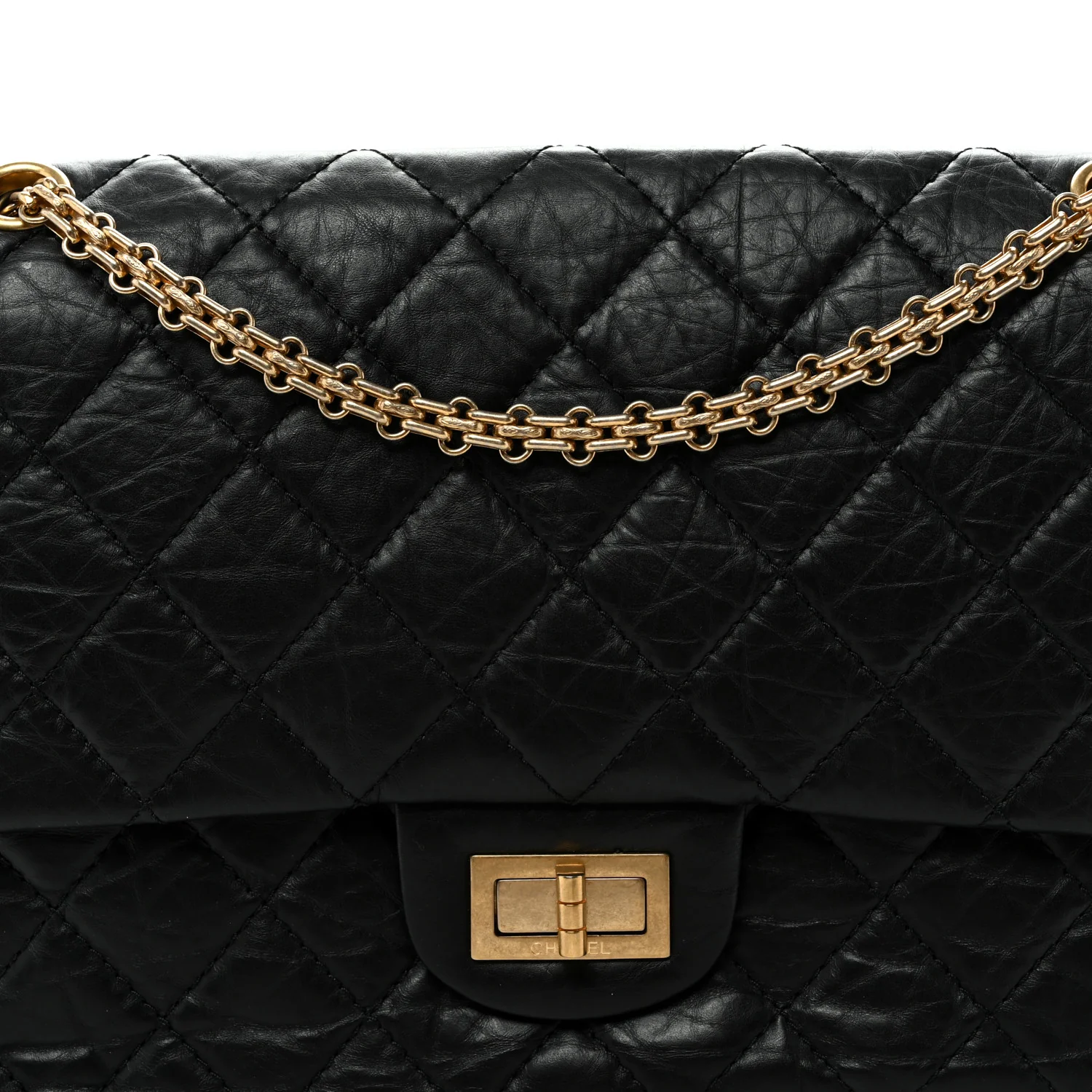 Aged Calfskin Quilted 2.55 Reissue 227 Flap Black