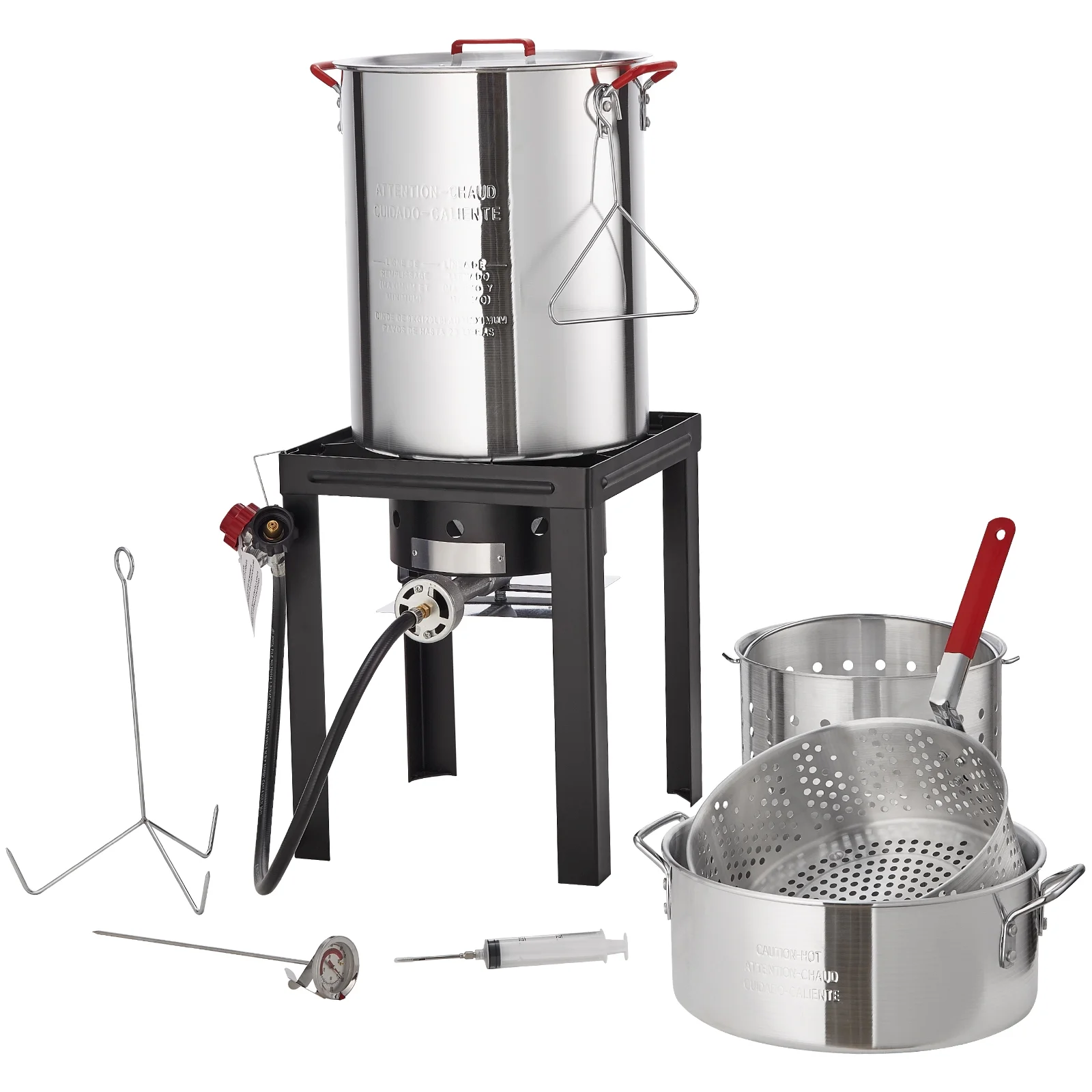 KFFKFF Deep Fryer for Turkey, Set of 30 - Qt Poultry and 10 - Qt Fish Steamer Cooker, Outdoor Seafood Frying Pot Made of Aluminum, Propane Gas Boiler with 54, 000 BTU Burner, Comes with Baskets, Poultry