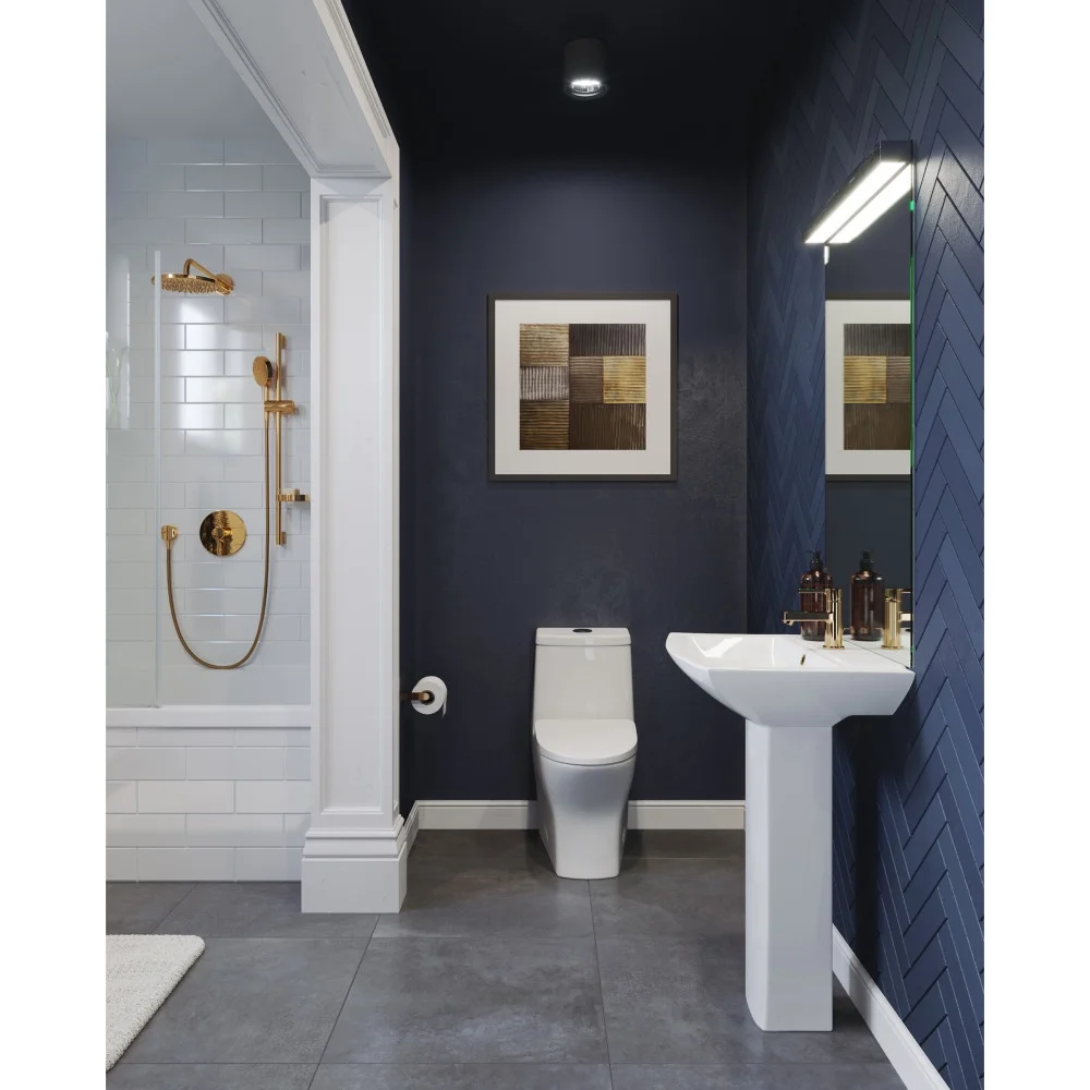Pedestal Bathroom Sink Square Single Faucet Hole(White) - Image 4