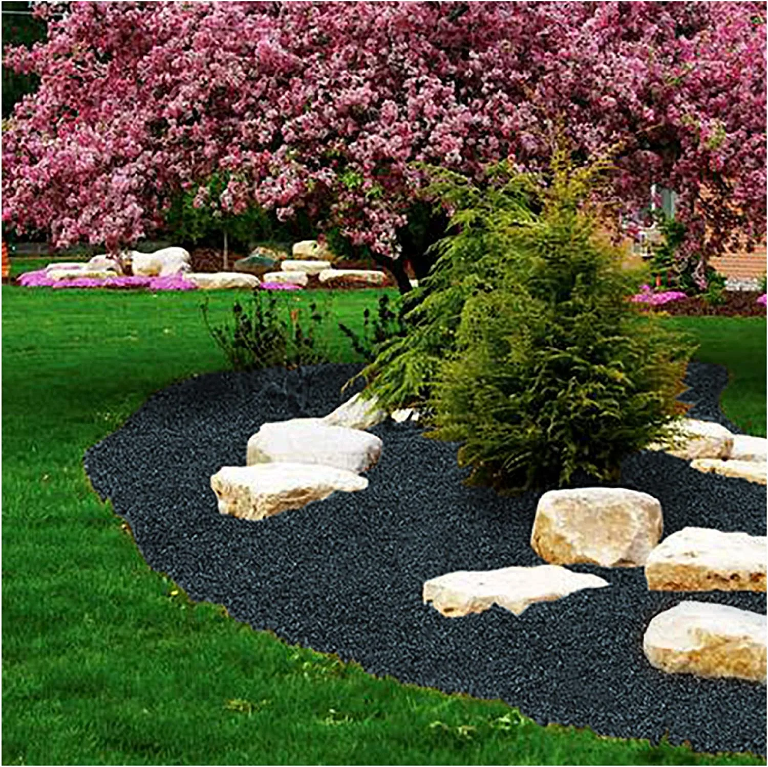 Nuplay Rubber Mulch Landscaping Bark - Rubber Nugget Weed Barrier Garden Ground Cover, 4 Pack, Blue