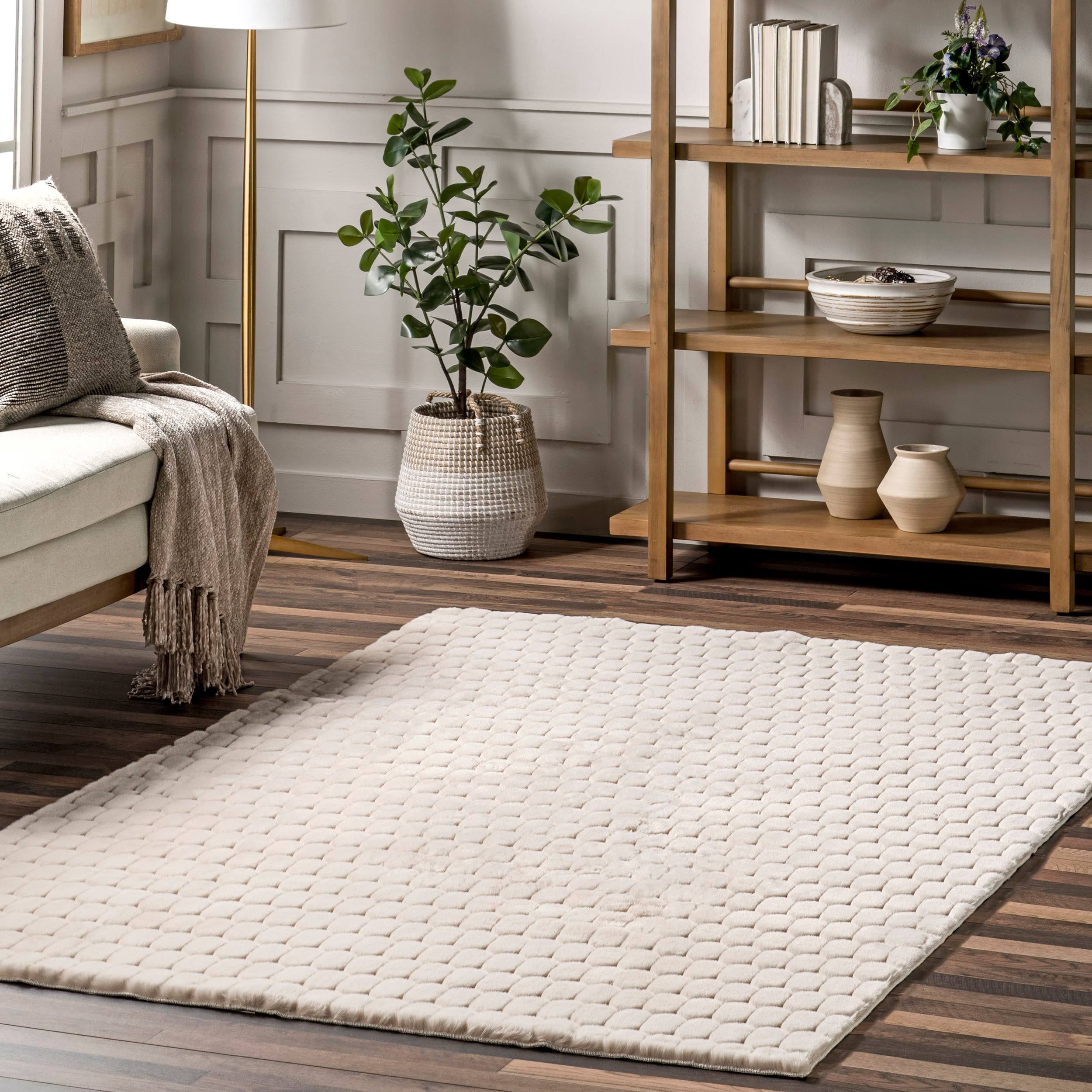 nuLOOM Nia Tile Faux Rabbit Machine Washable Area Rug Beige 3' 9