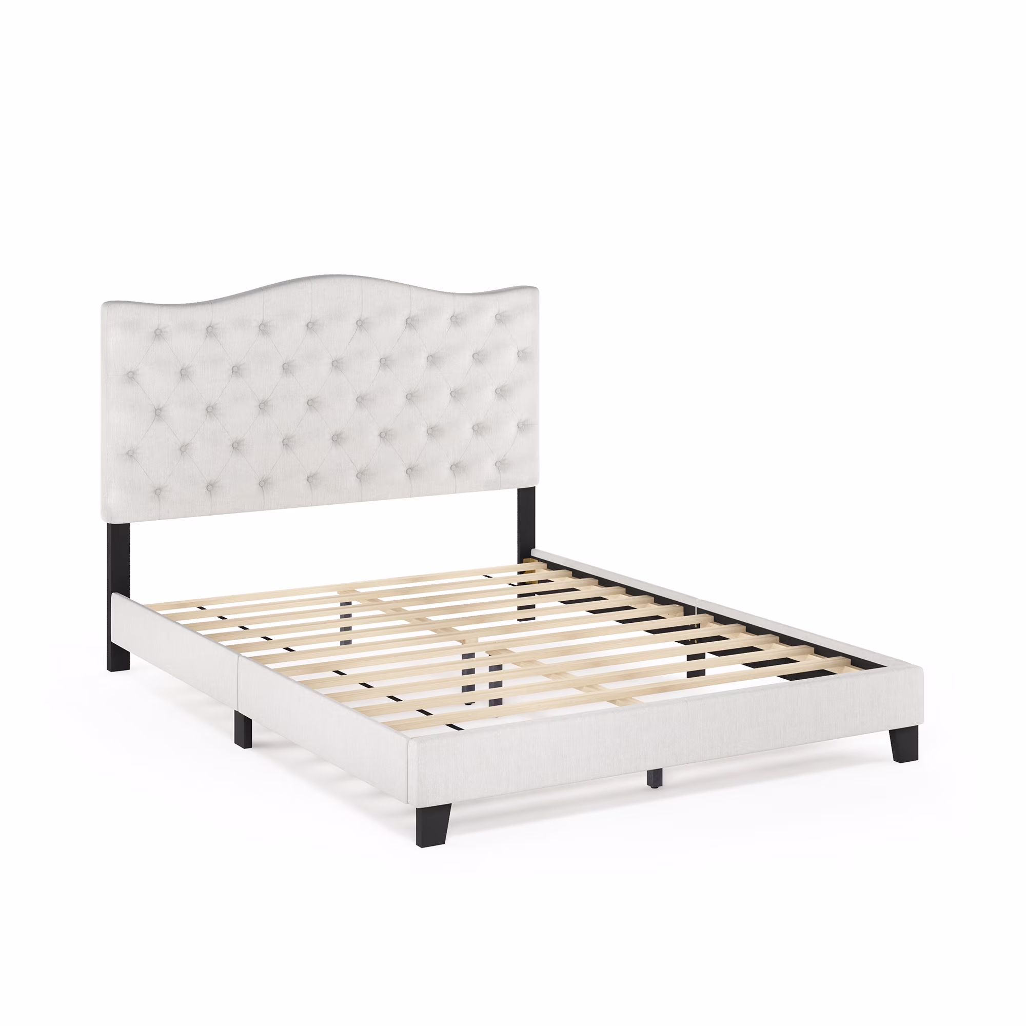 Lille Button Tufted Bed Frame, Linen, Queen(Queen)