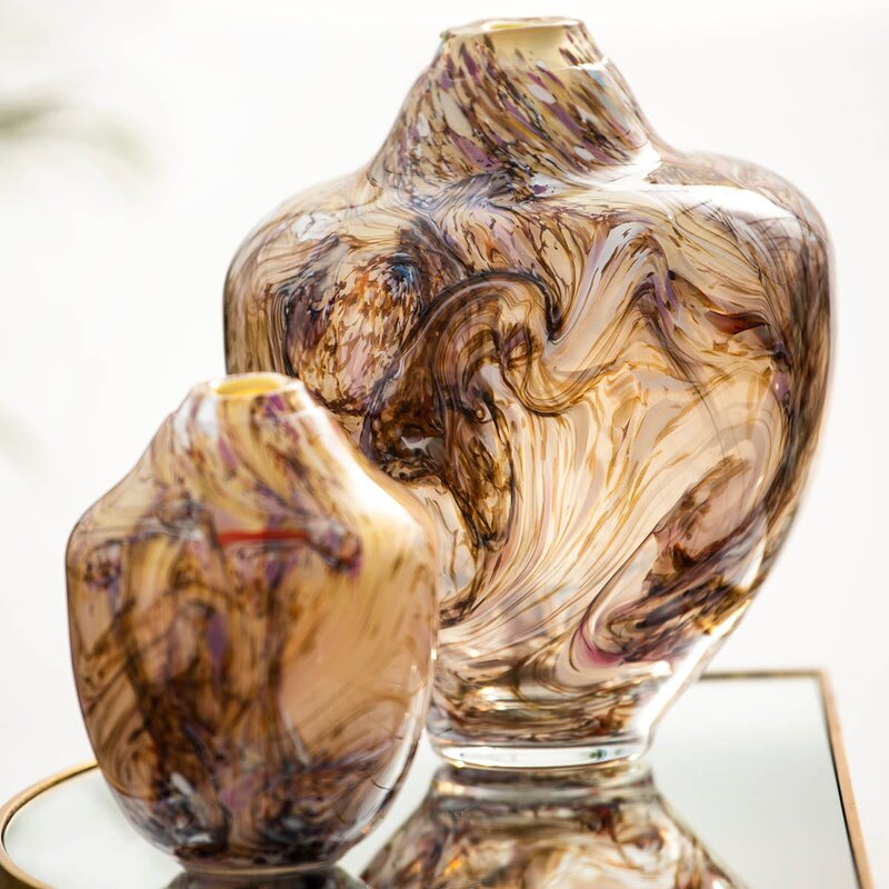Unik skulptur kunstglass S 17 cm brun multi