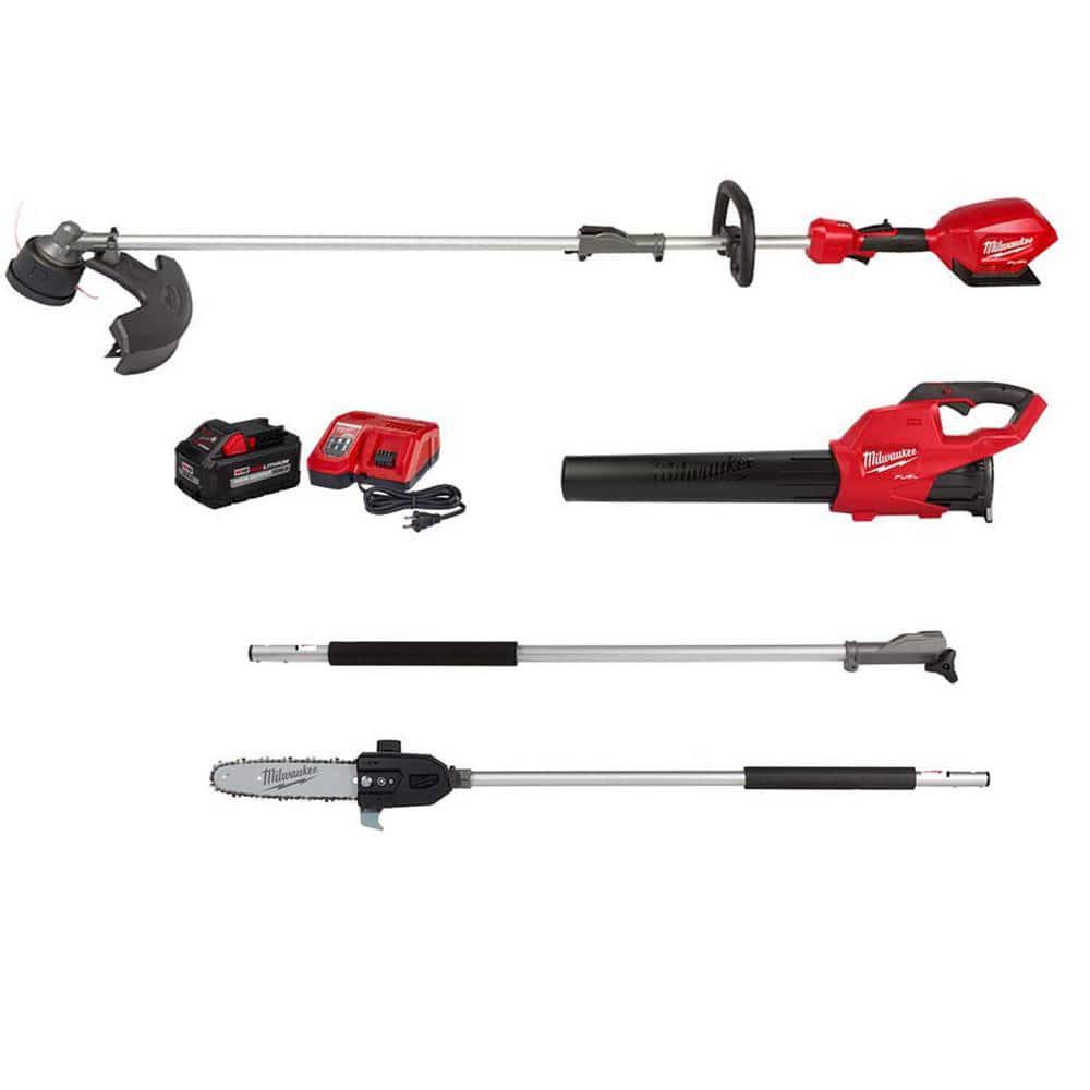 Milwaukee M18 Fuel 18-Volt Lith-Ion Brushless Cordless Electric String Trimmer/Blower Combo Kit w/Pole, 3 ft. Extension (4-Tool)
