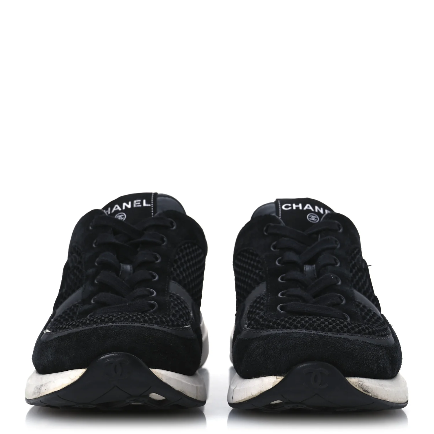 Calfskin Mesh Lycra Suede Womens Logo Sneakers 40 Black