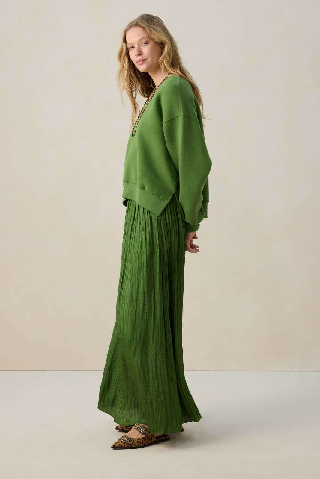 Groene geplooide maxi rok