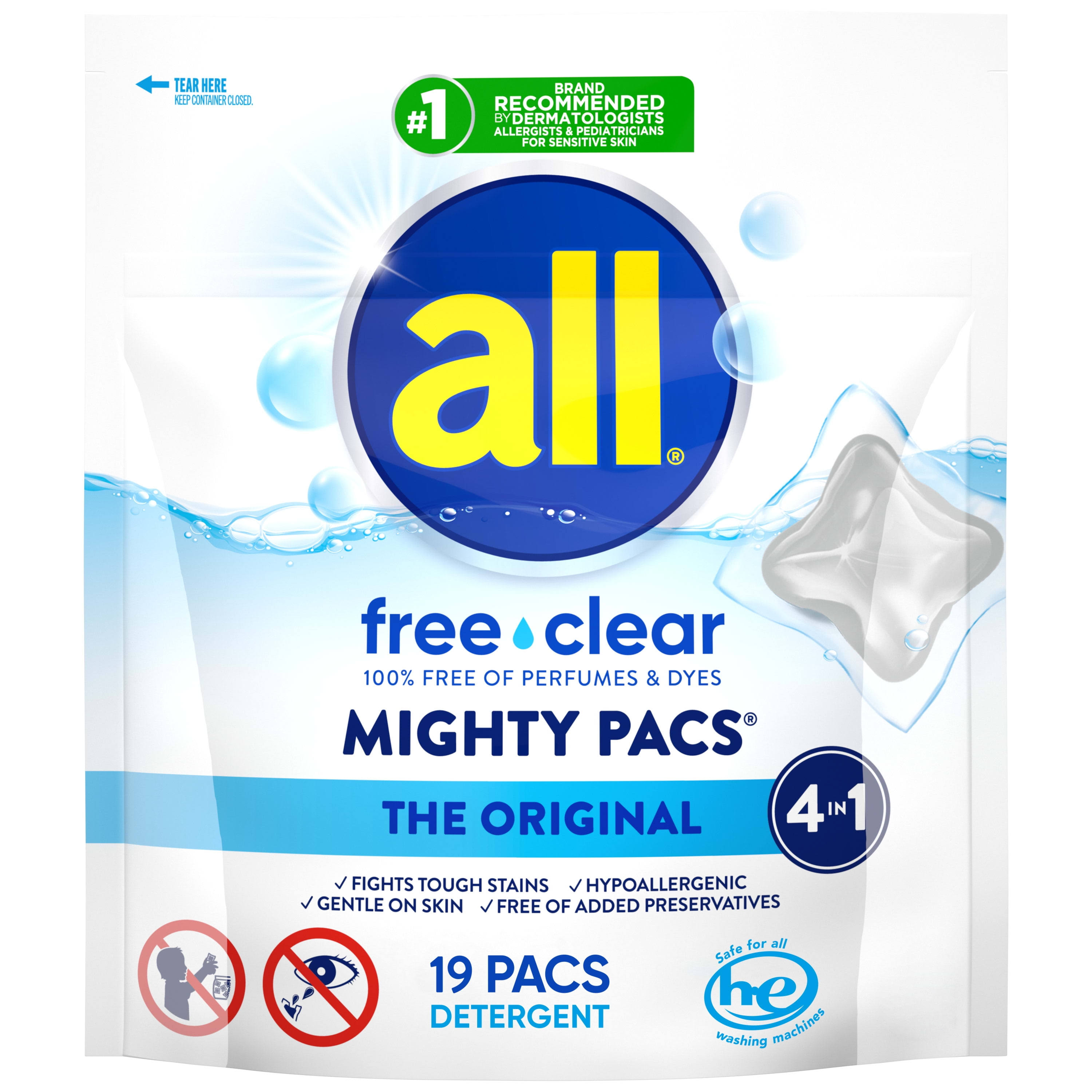 All Detergent, with Stainlifters, Free Clear, Pacs - 19 pacs - 12.6 oz (357 g)